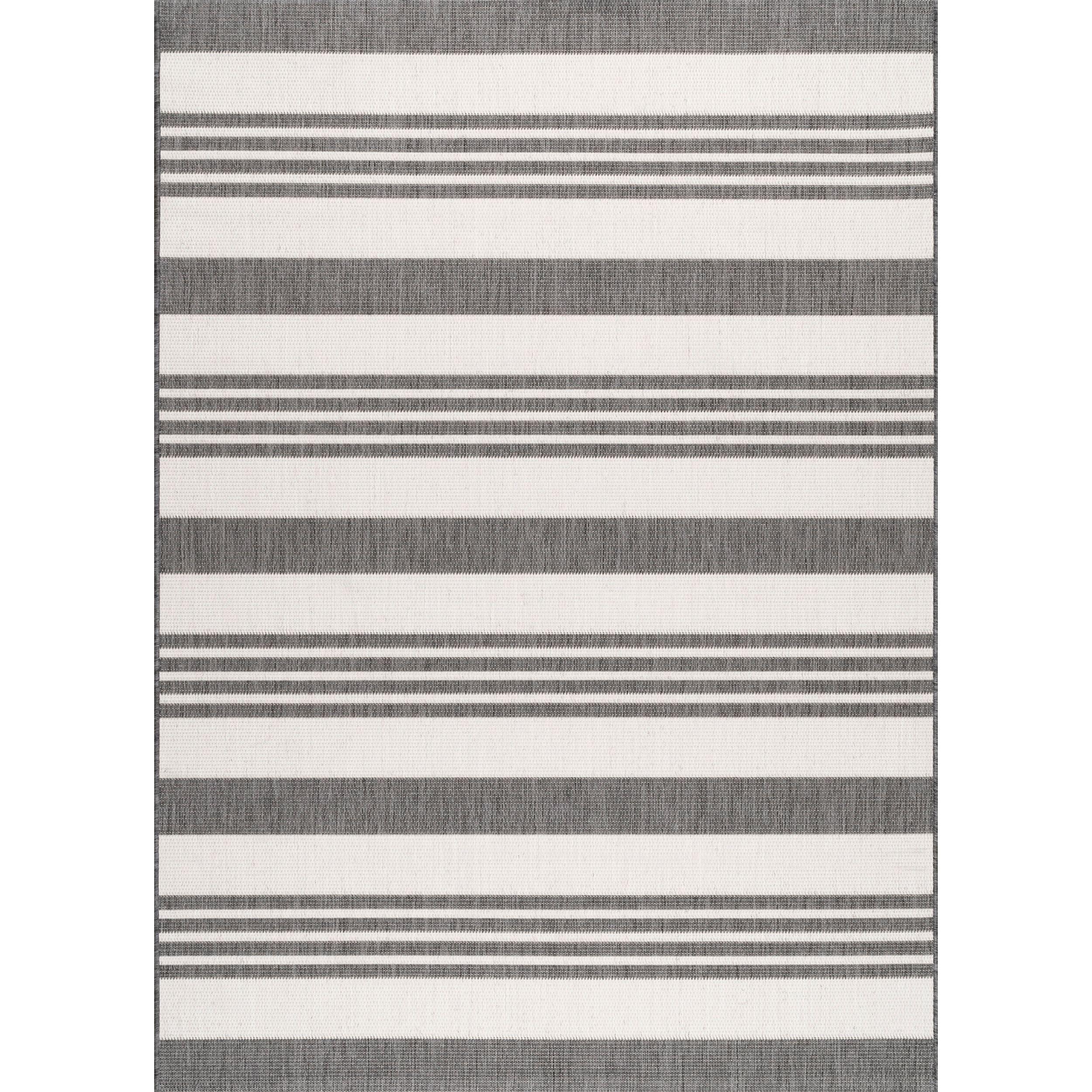 Nuloom Robin Striped 6x9 Indoor/Outdoor Area Rug for Living Room Patio Deck Front Porch Kitchen, Light Grey/Ivory
