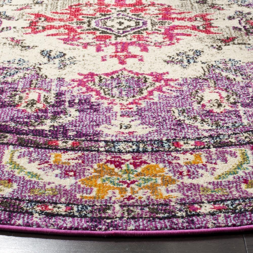 Monaco MNC243 Power Loomed Indoor Area Rug - Violet/Fuchsia - 5' Round - Safavieh