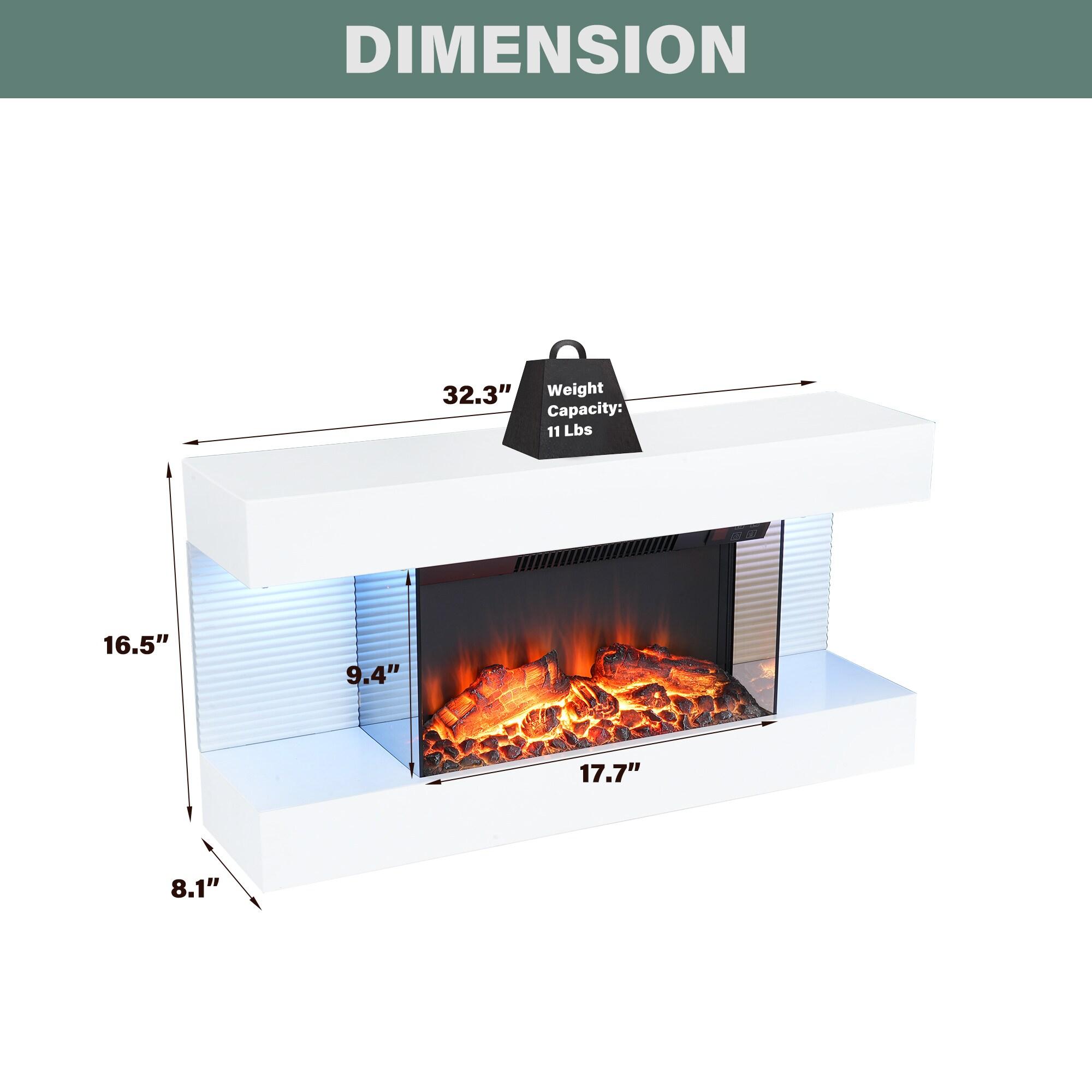 32" White Metal Wall Mounted Electric Fireplace with Remote Control