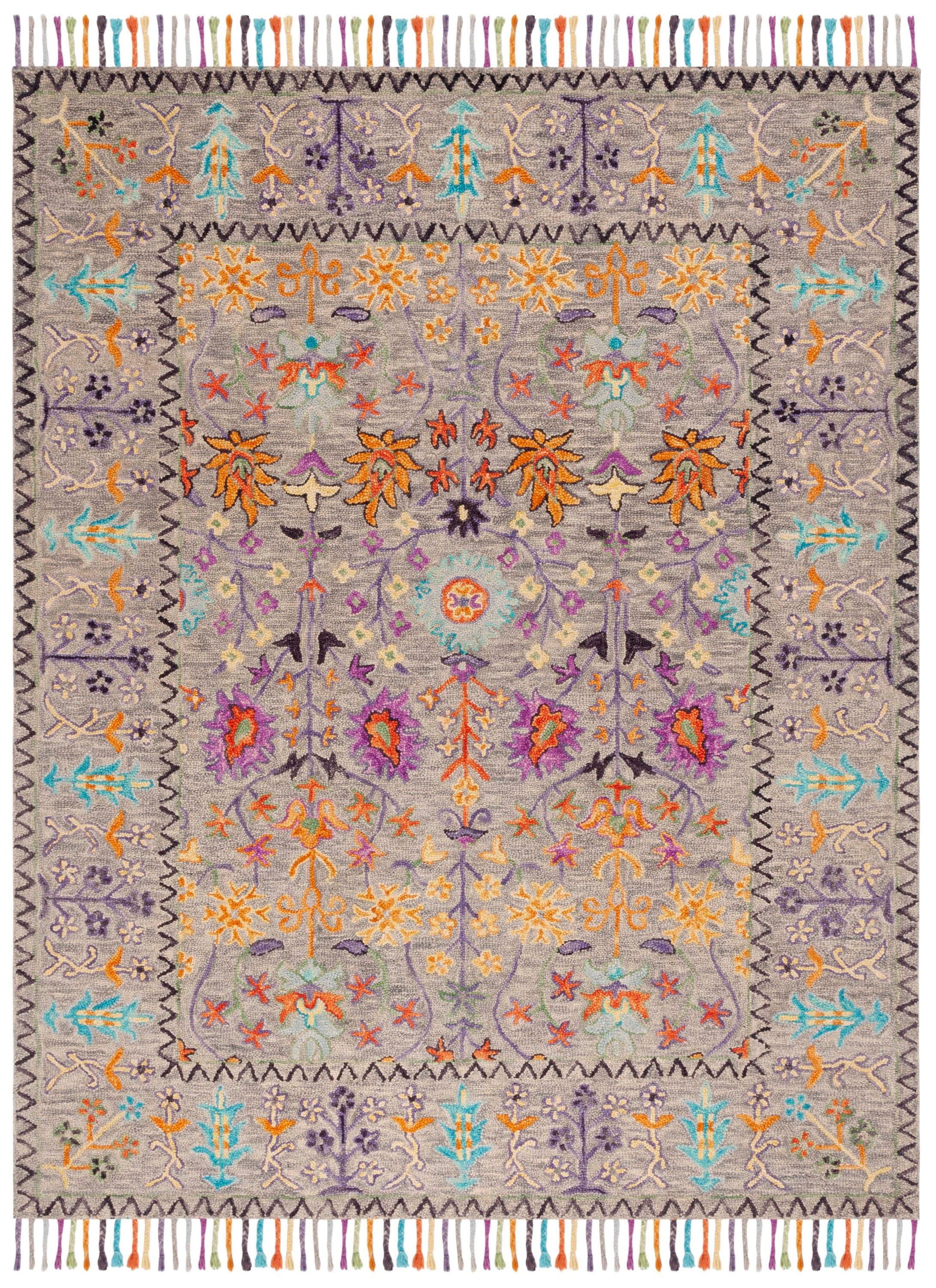 SAFAVIEH Blossom Hamilton Floral Wool Fringed Area Rug, Grey/Multi, 10' x 14'