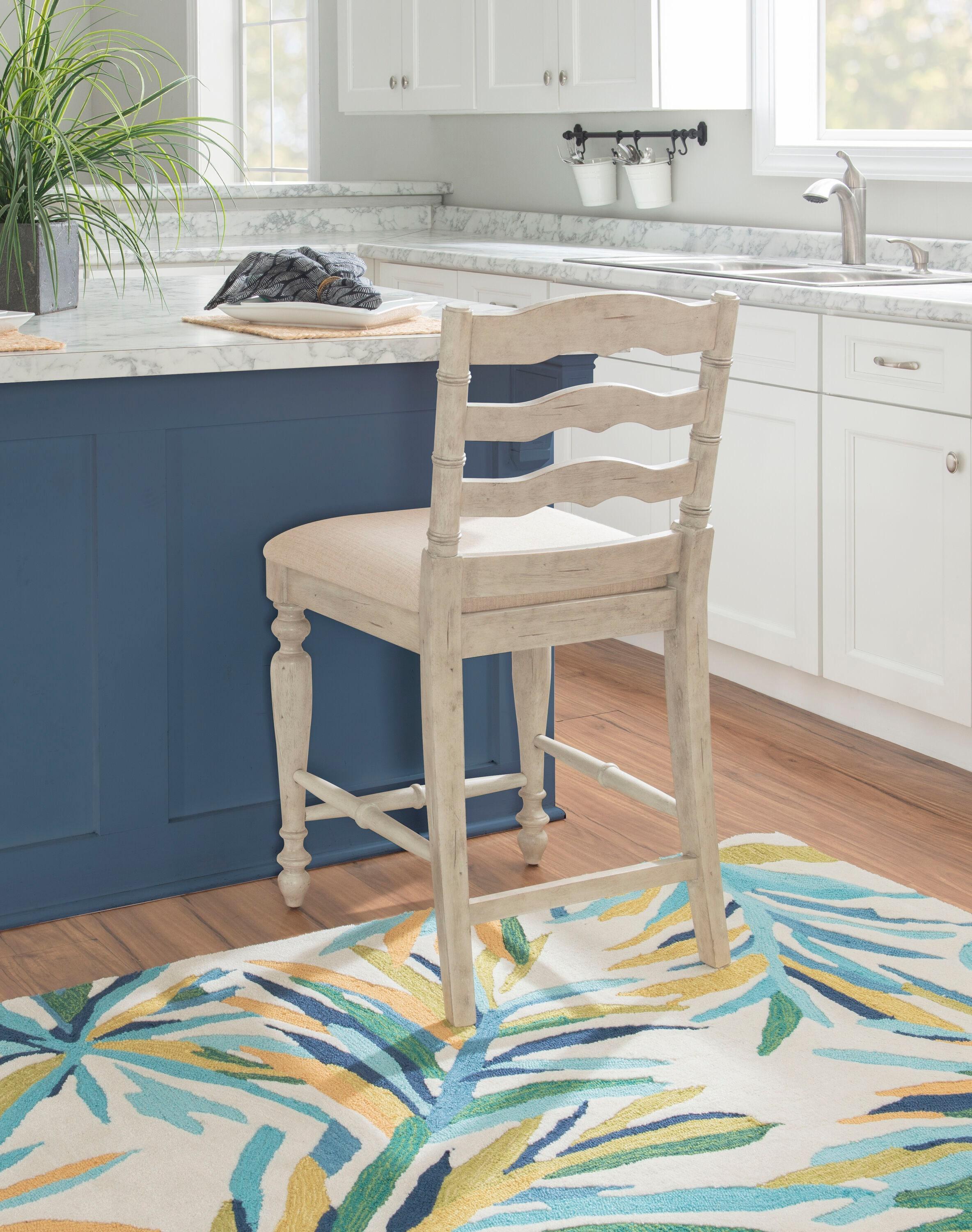 24" Marino Padded Seat Counter Height Barstool Upholstered Seat and Back White - Linon: Rubberwood Frame, Foam Fill, Ladder-Back Design