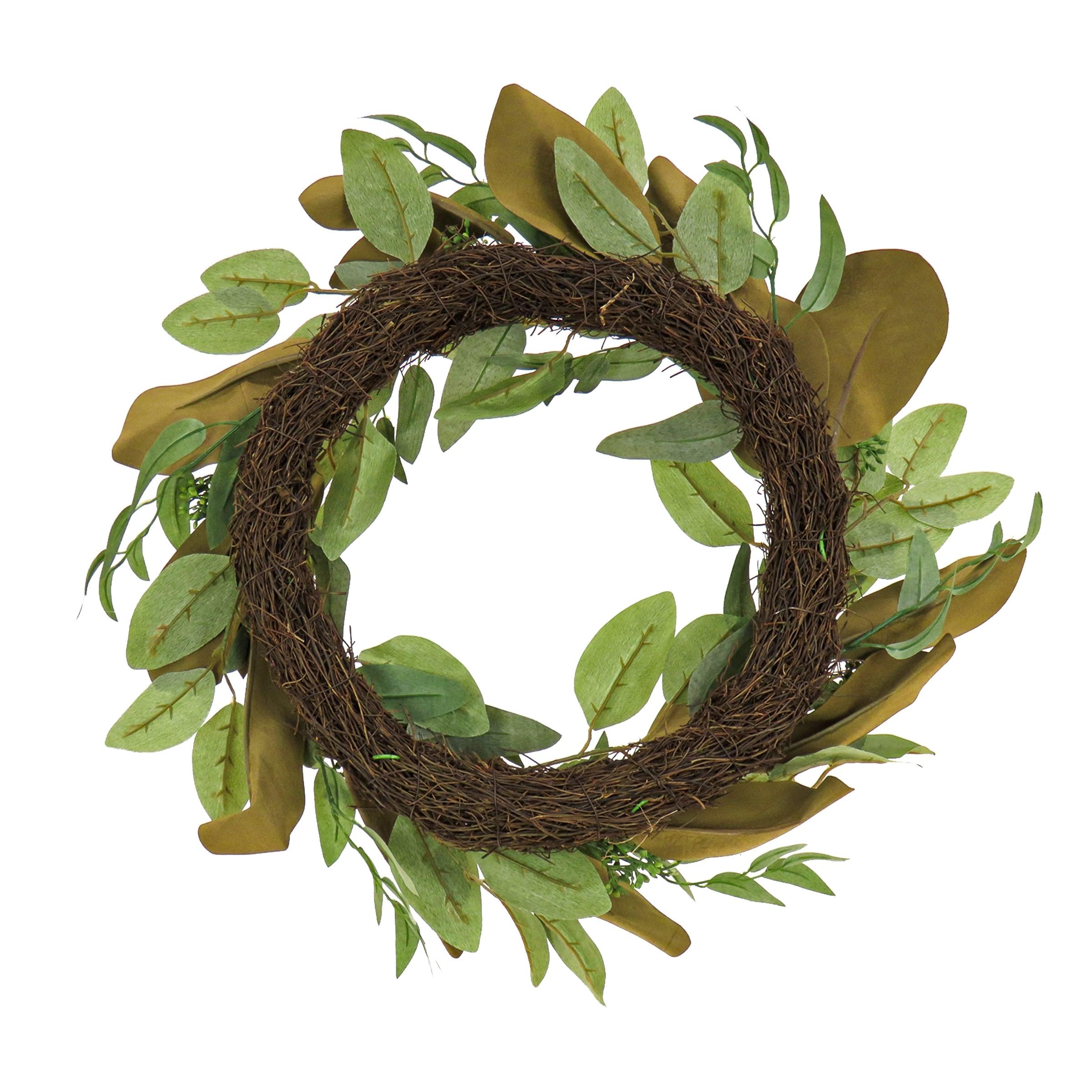 22" Artificial Eucalyptus and Magnolia Leaf Woven Branch Base Wreath - National Tree Company