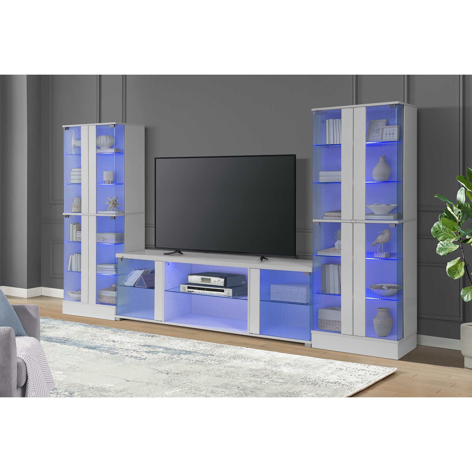 Picket House Furnishings Indira  70" TV Stand with LED in Glossy White
