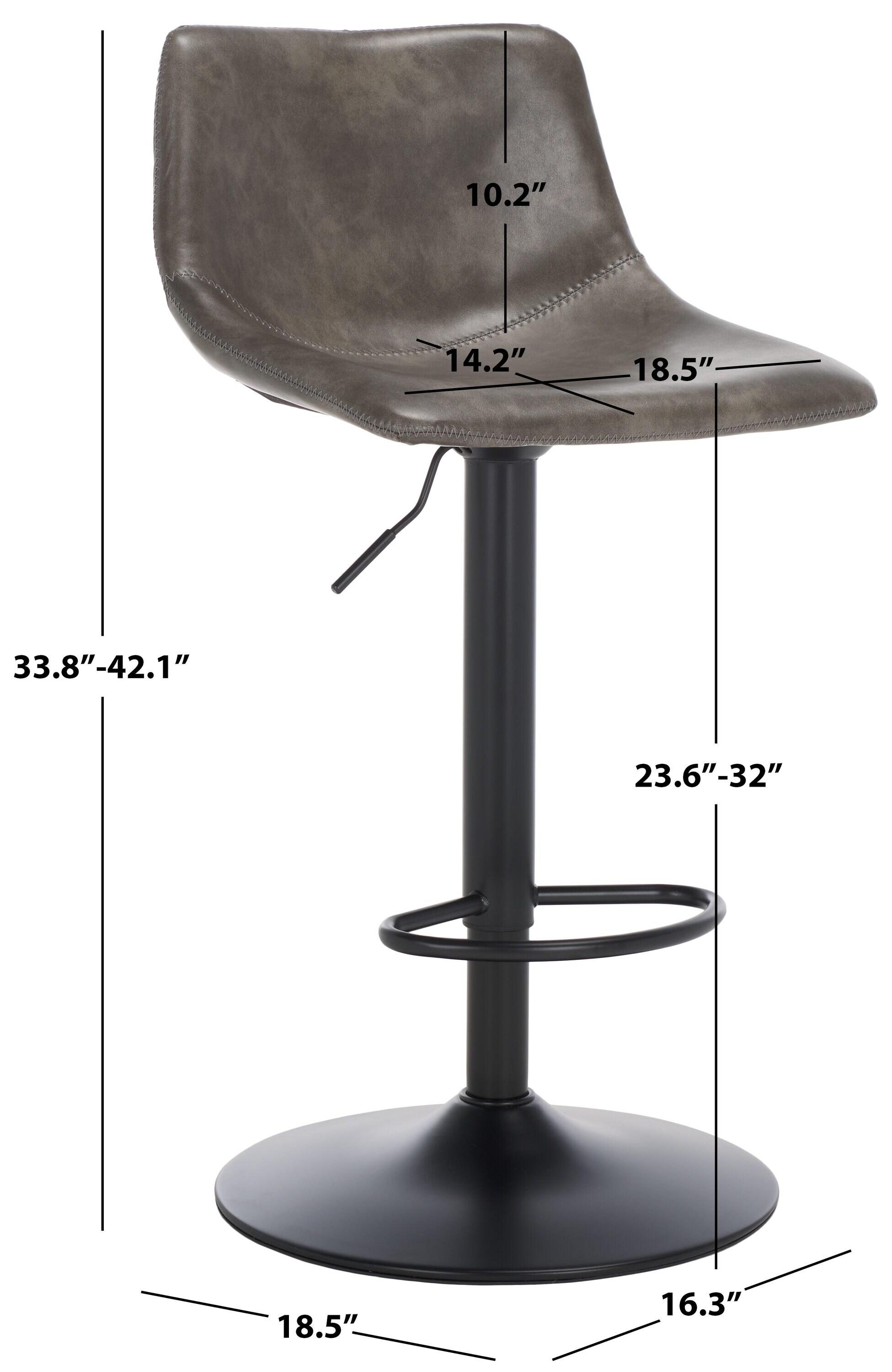 Aelin Adjustable Gray Faux-Leather Swivel Bar Stool with Black Metal Base