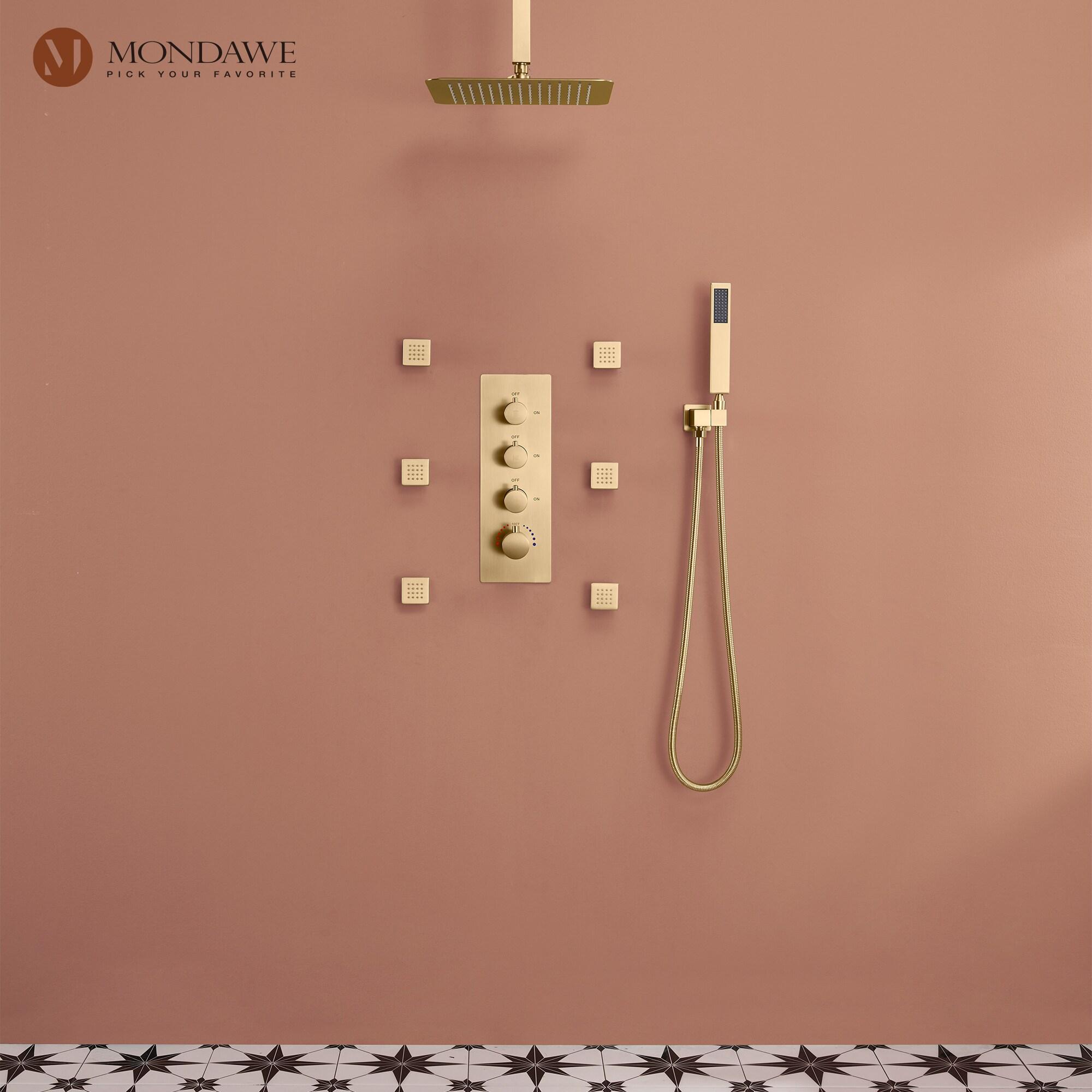mondawe WF6310-12BG Herathena 3 Functions Ceiling Mounted Luxury Shower System with 6 Body Jets (Rough-in Valve Included)