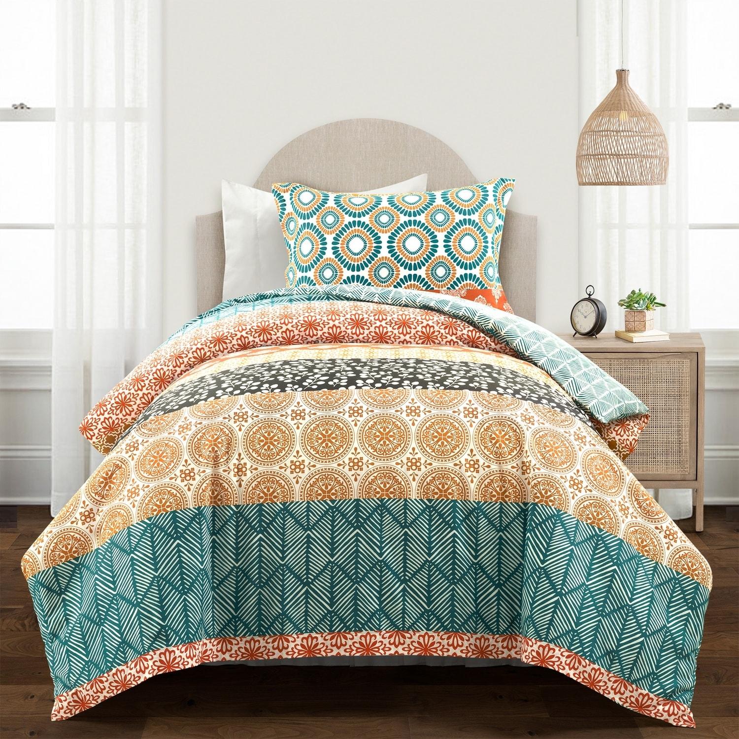 Lush Decor Bohemian Stripe Duvet Cover - Fuchsia/Orange - Full/Queen