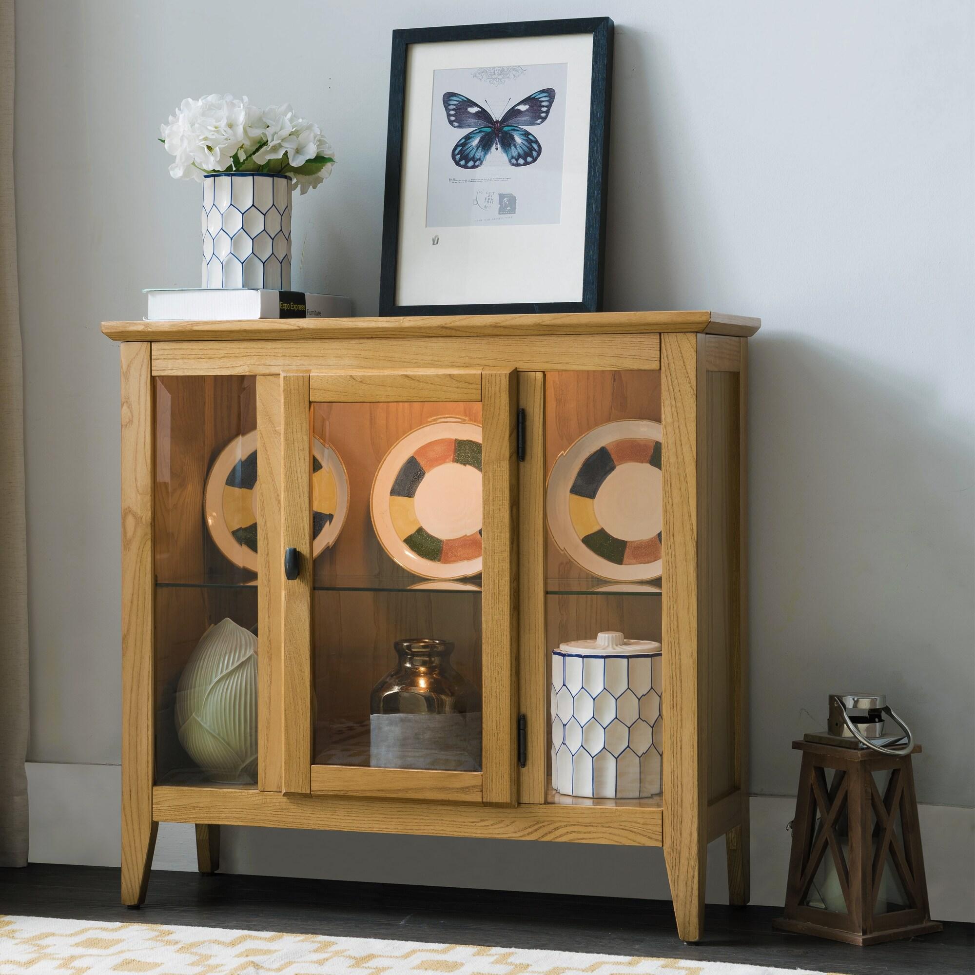 Entryway Curio Cabinet with Interior Light in Desert Sand