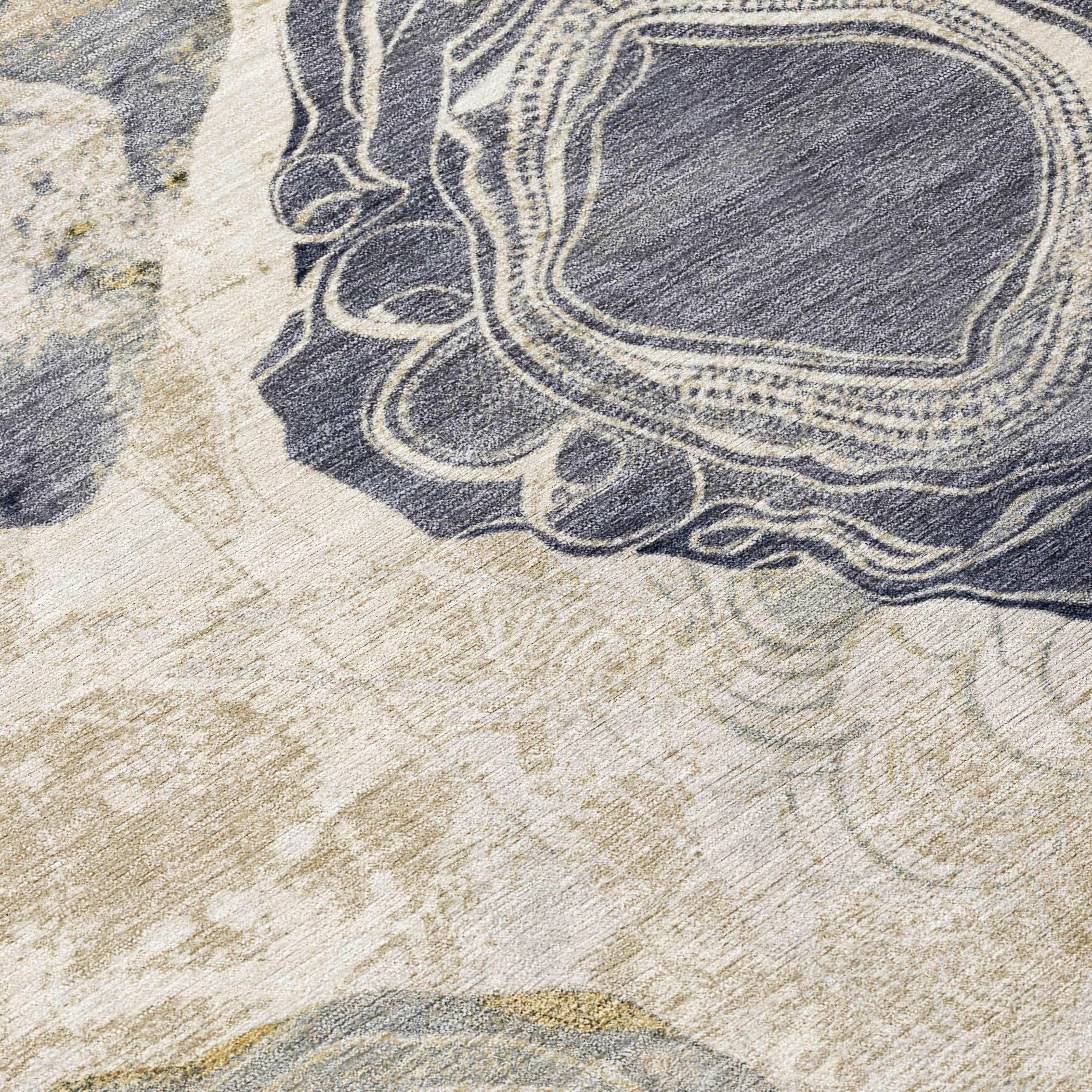 Machine Washable Indoor/Outdoor Cinead ACN1686 Ivory Rug