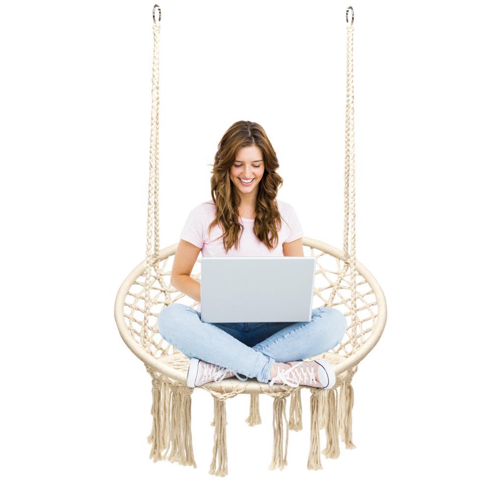 Costway Hanging Hammock Chair Macrame Swing Handwoven Cotton Backrest Garden
