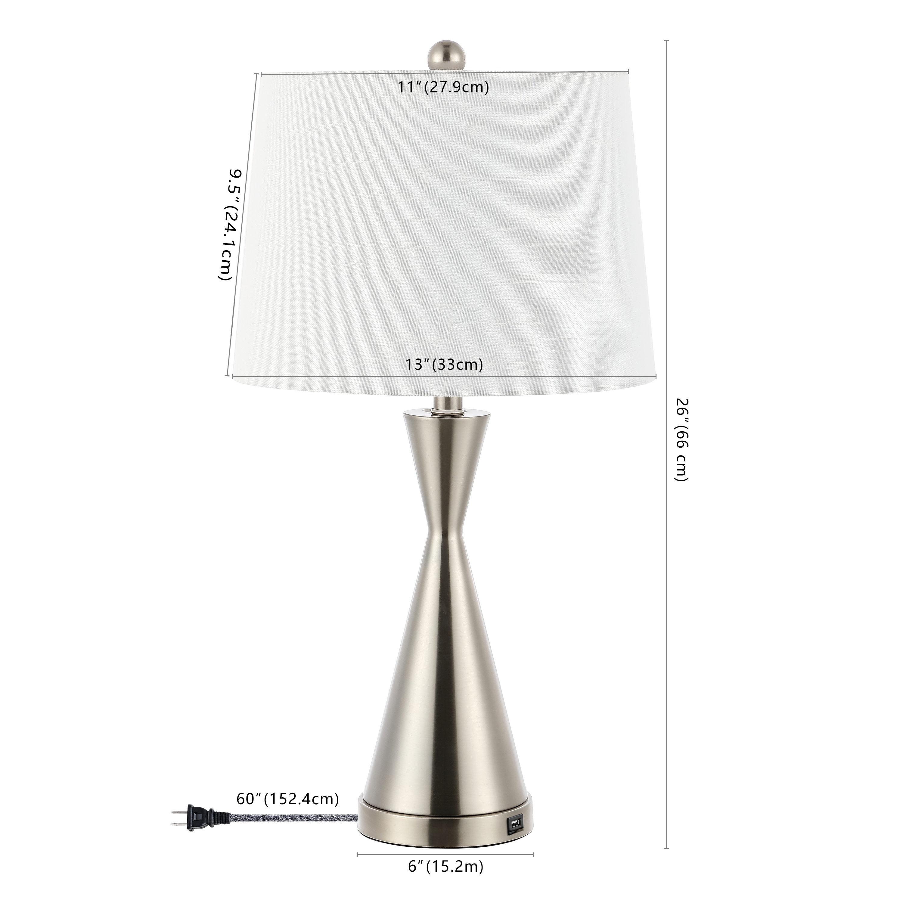 JONATHAN Y JYL4046A-SET2 Colton 26" Classic French Country Iron LED Table Lamp with USB Charging Port, for living room, dinning room, bedroom, office Bulb Included, Nickel (Set of 2)