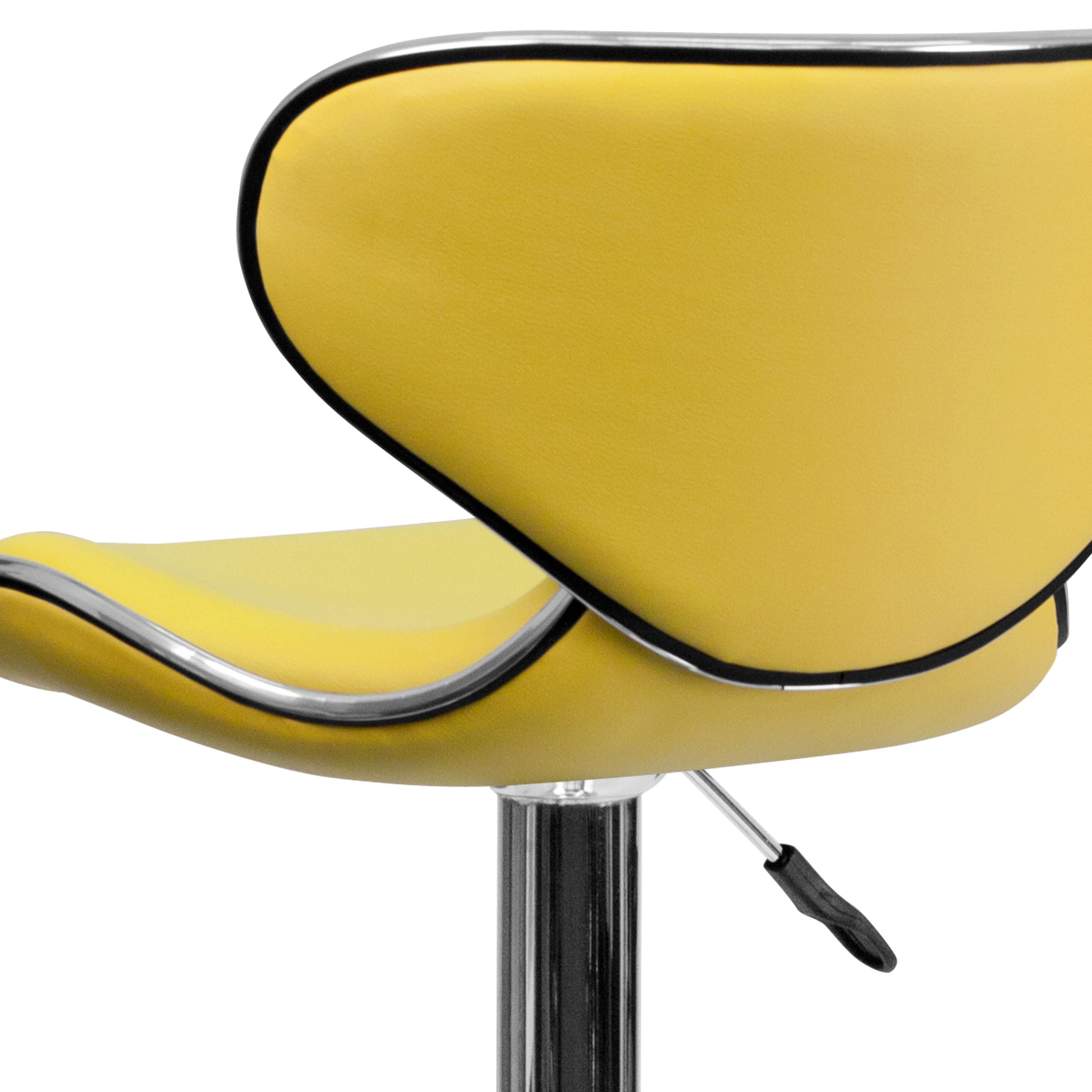 Flash Furniture Contemporary Cozy Mid-Back Yellow Vinyl Adjustable Height Barstool with Chrome Base