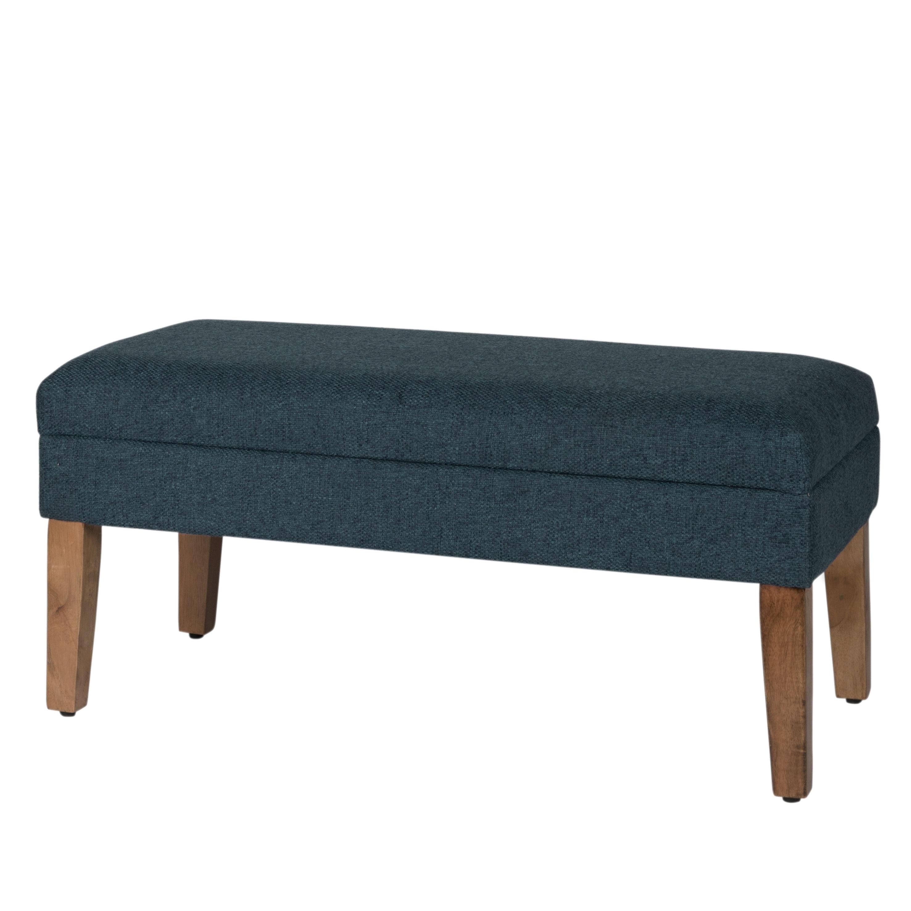 HomePop Storage Bench Navy: Upholstered Ottoman with Foam Cushion, Mid-Century Modern Bedroom Furniture with Storage, No Assembly Required