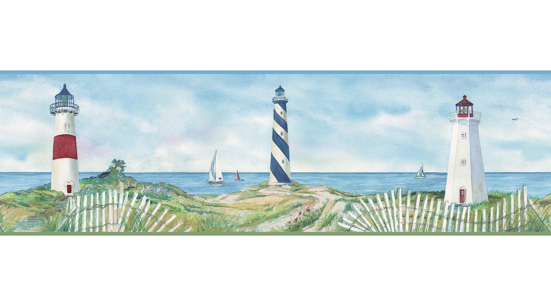 Eugene Light Blue Coastal Lighthouse Portrait Blue Wallpaper Border