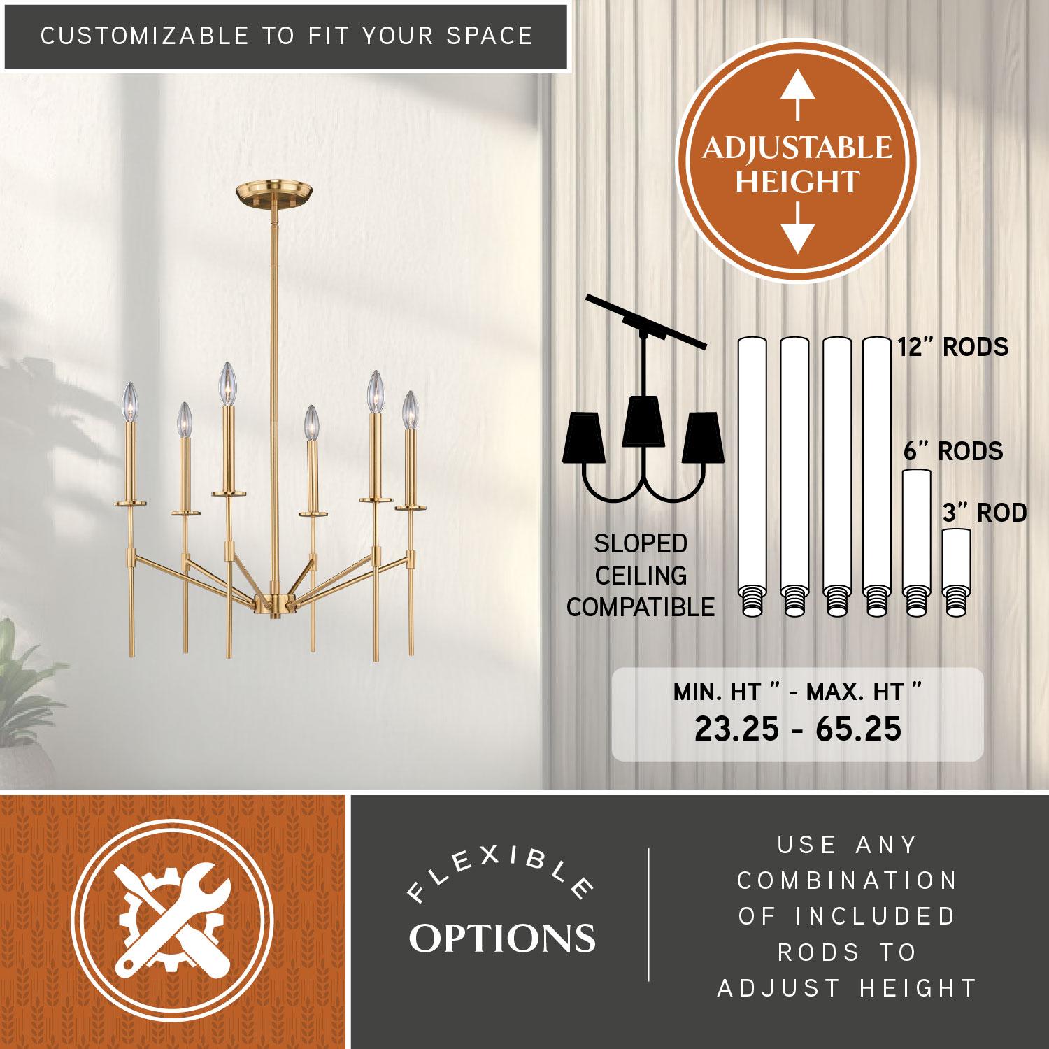 Vaxcel Kedzie 6 - Light Chandelier in  Natural Brass