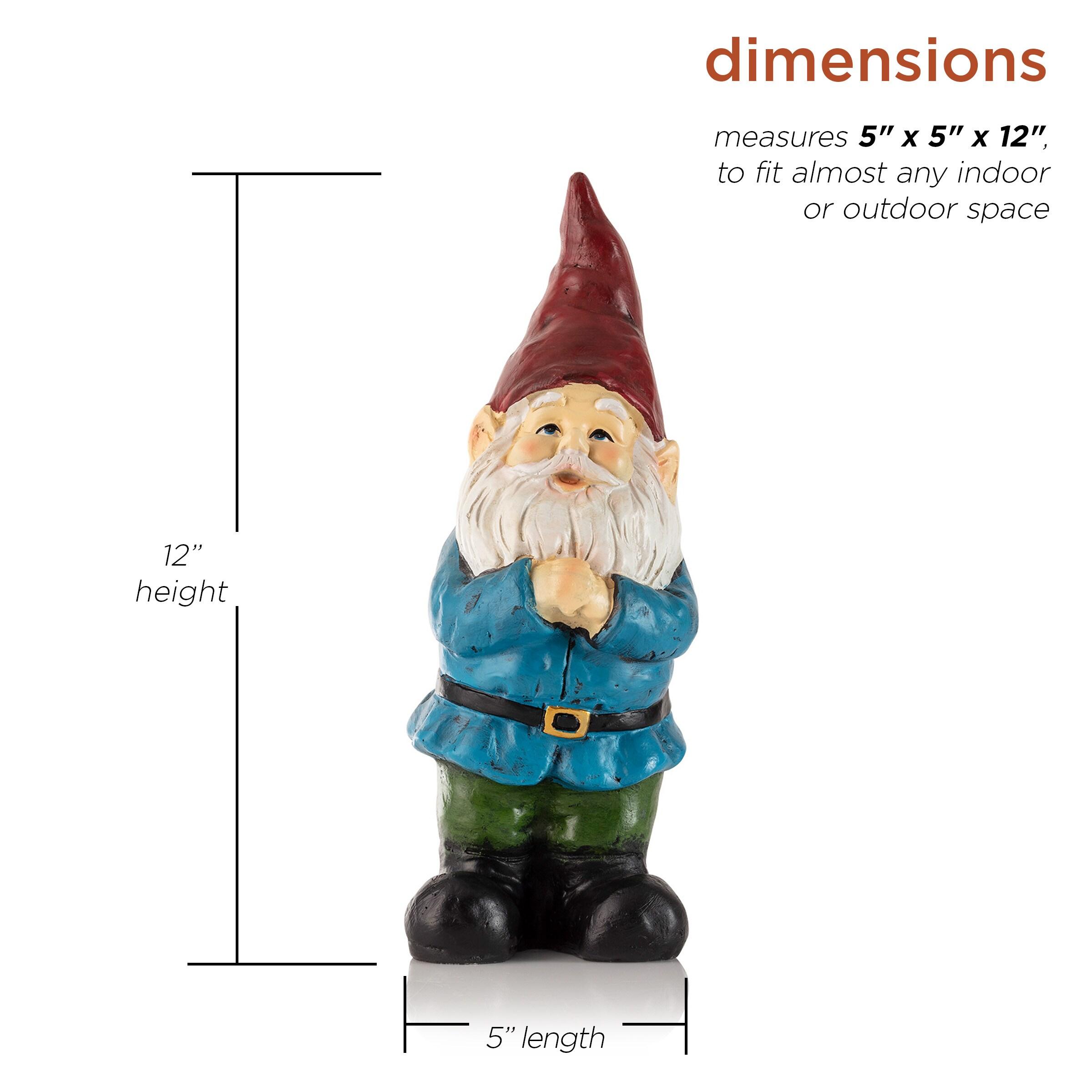 12" Polyresin Bearded Garden Gnome Statue With Red Hat - Alpine Corporation: Outdoor Lawn Decor, Solar Lighting Feature