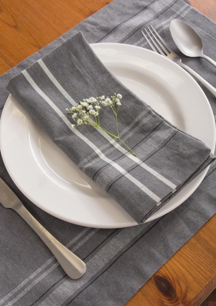 DII French Stripe Placemat Set 6 Piece, Gray Chambray, 13x19"