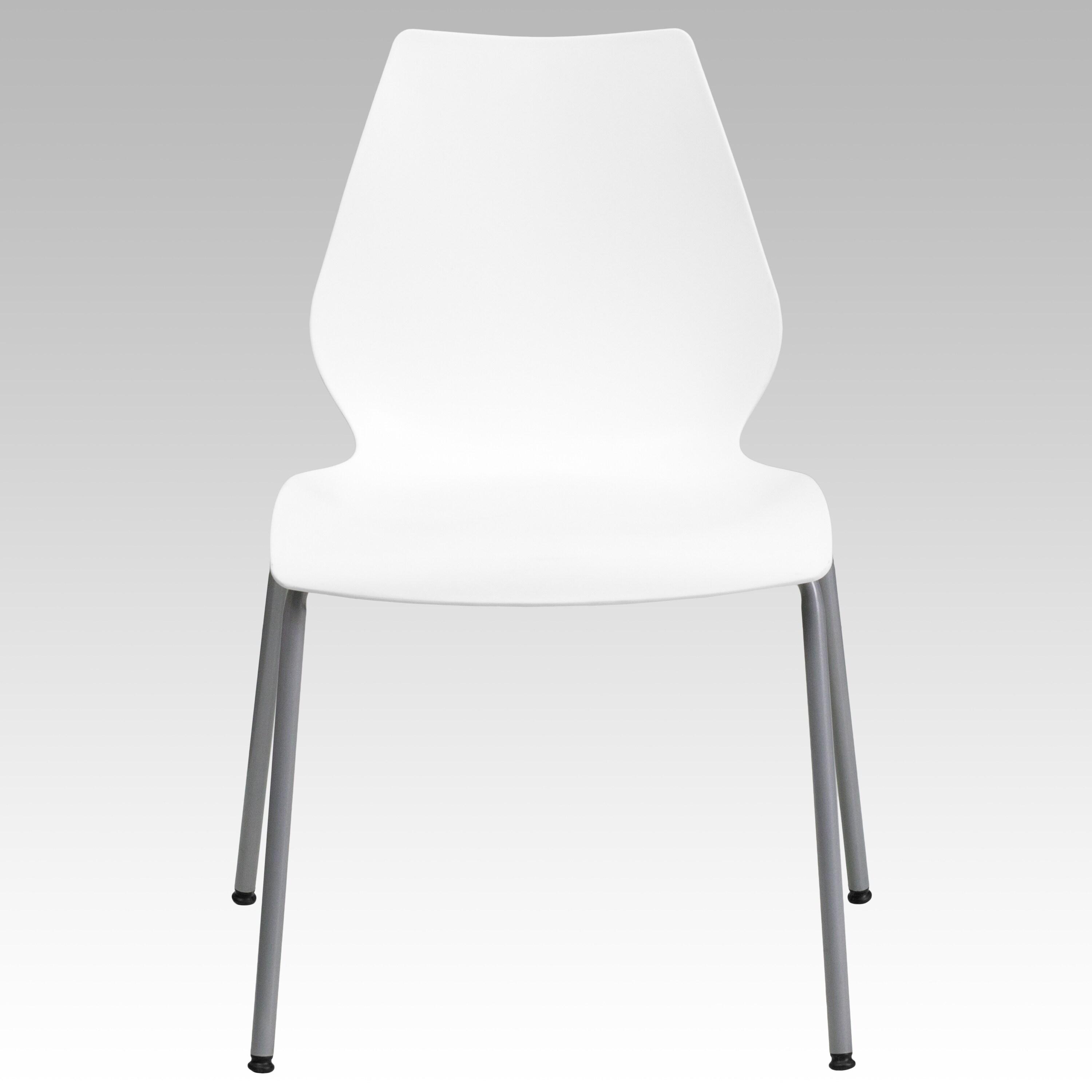 Flash Furniture HERCULES Series 770 lb. Capacity White Stack Chair with Lumbar Support and Silver Frame