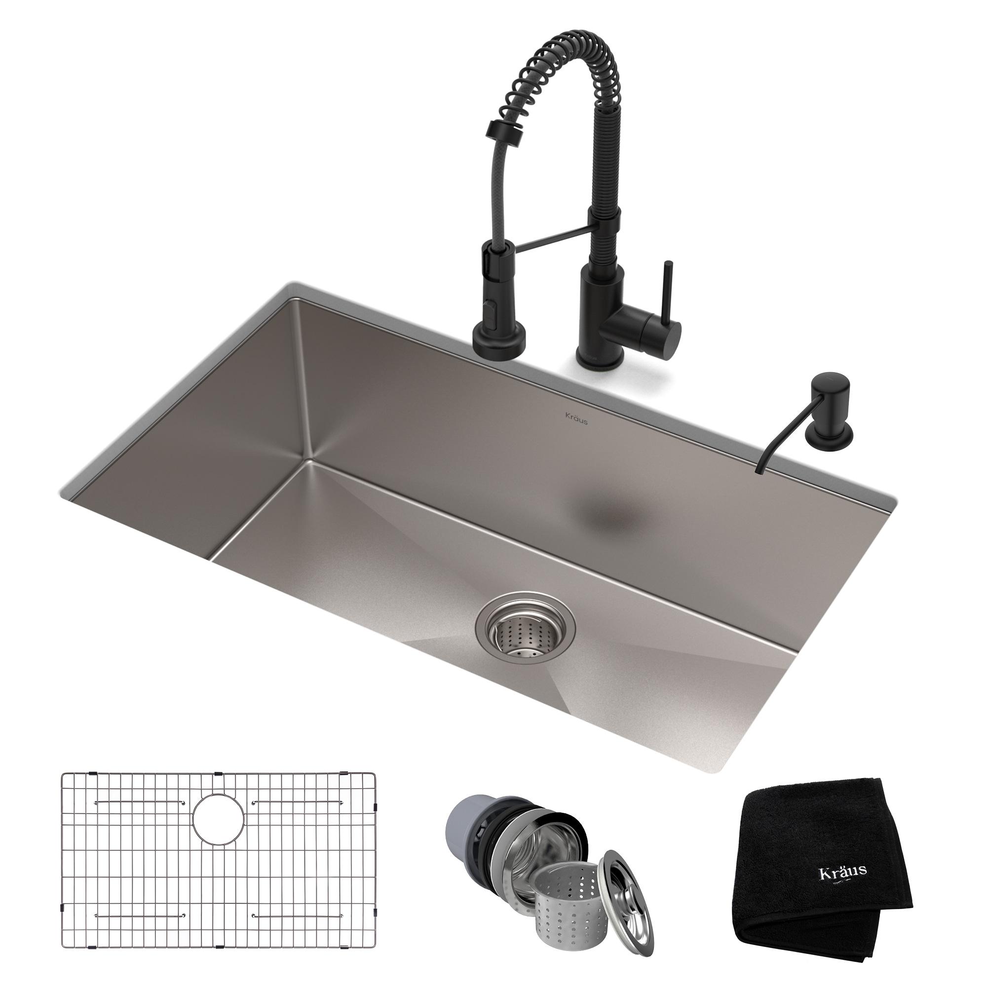 KRAUS 30-in Standart PRO Kitchen Sink Combo Set with Bolden Kitchen Faucet and Soap Dispenser