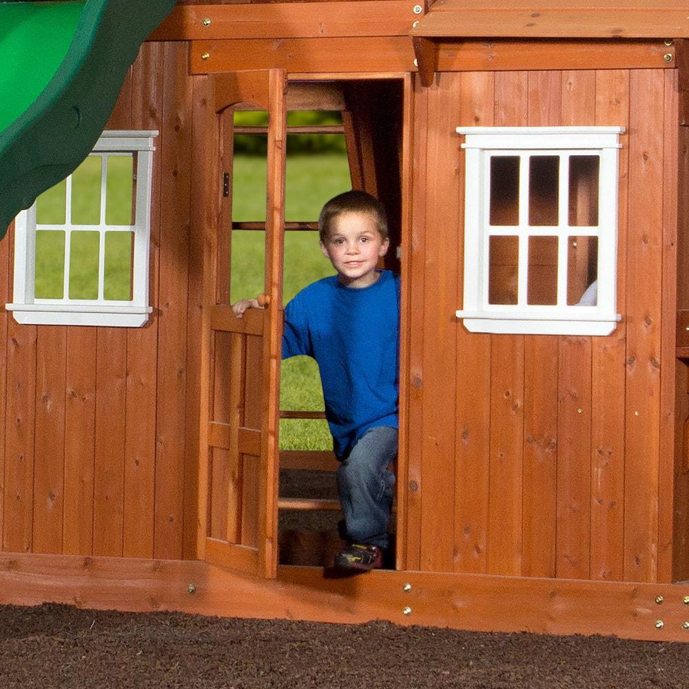 Backyard Discovery Shenandoah Cedar Wood Swing Set, Slide, Clubhouse, Playhouse, Kitchen