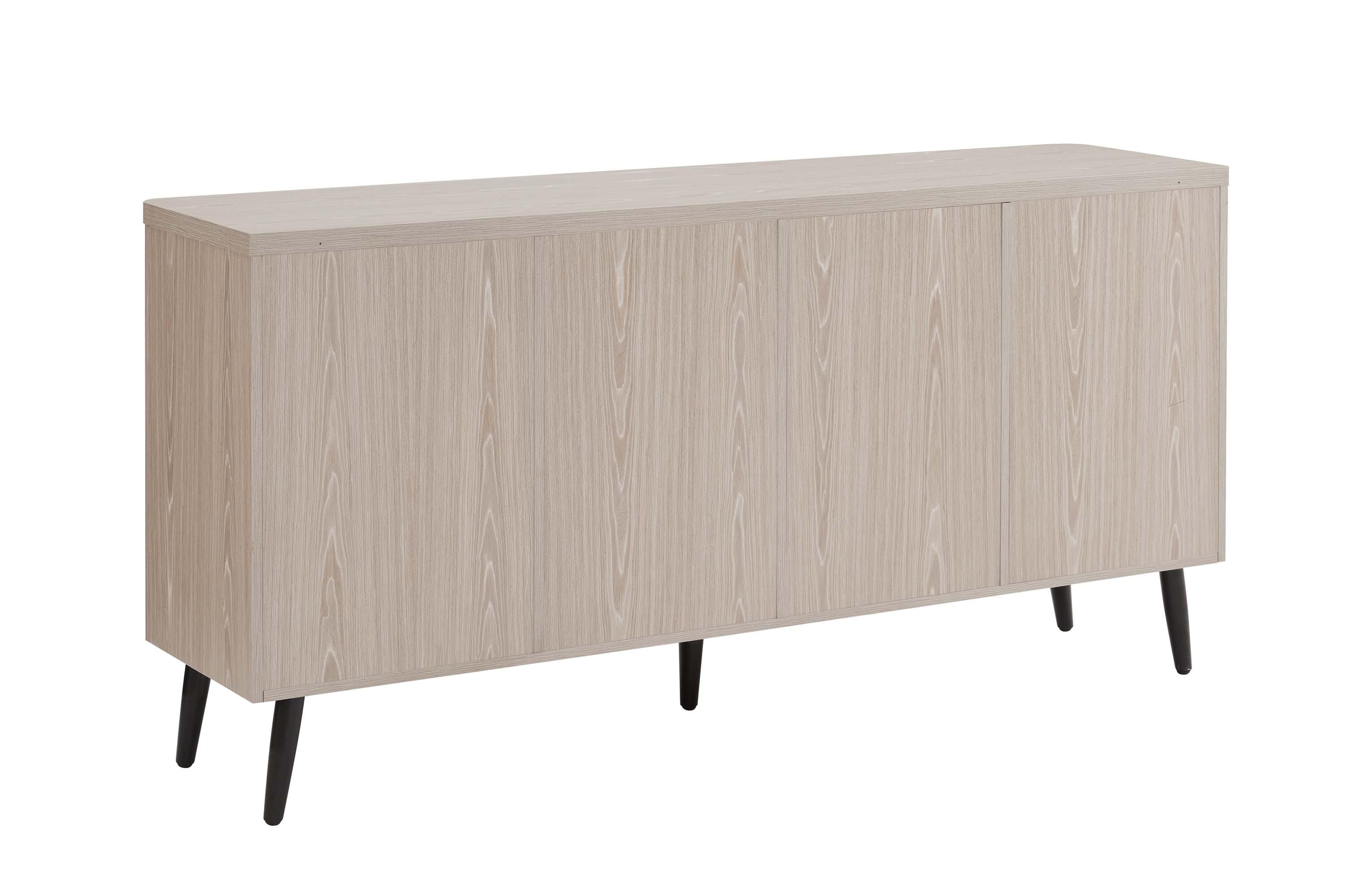 Manhattan Comfort Jodie 65" Mid-Century Modern Sideboard with 8 Adjustable Shelves in Whitewashed Oak