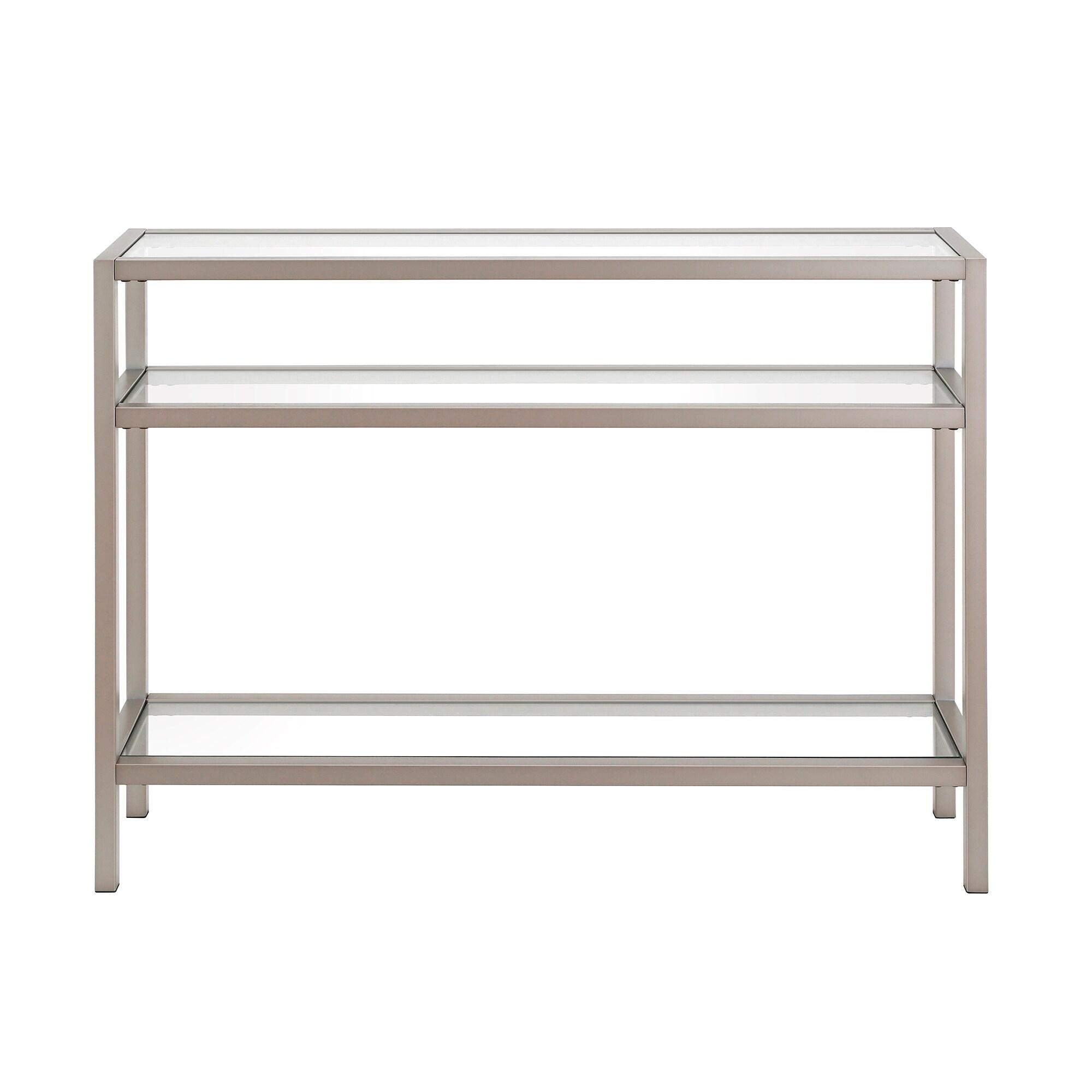 Evelyn&Zoe 42" Satin Nickel Metal/Glass Console Table