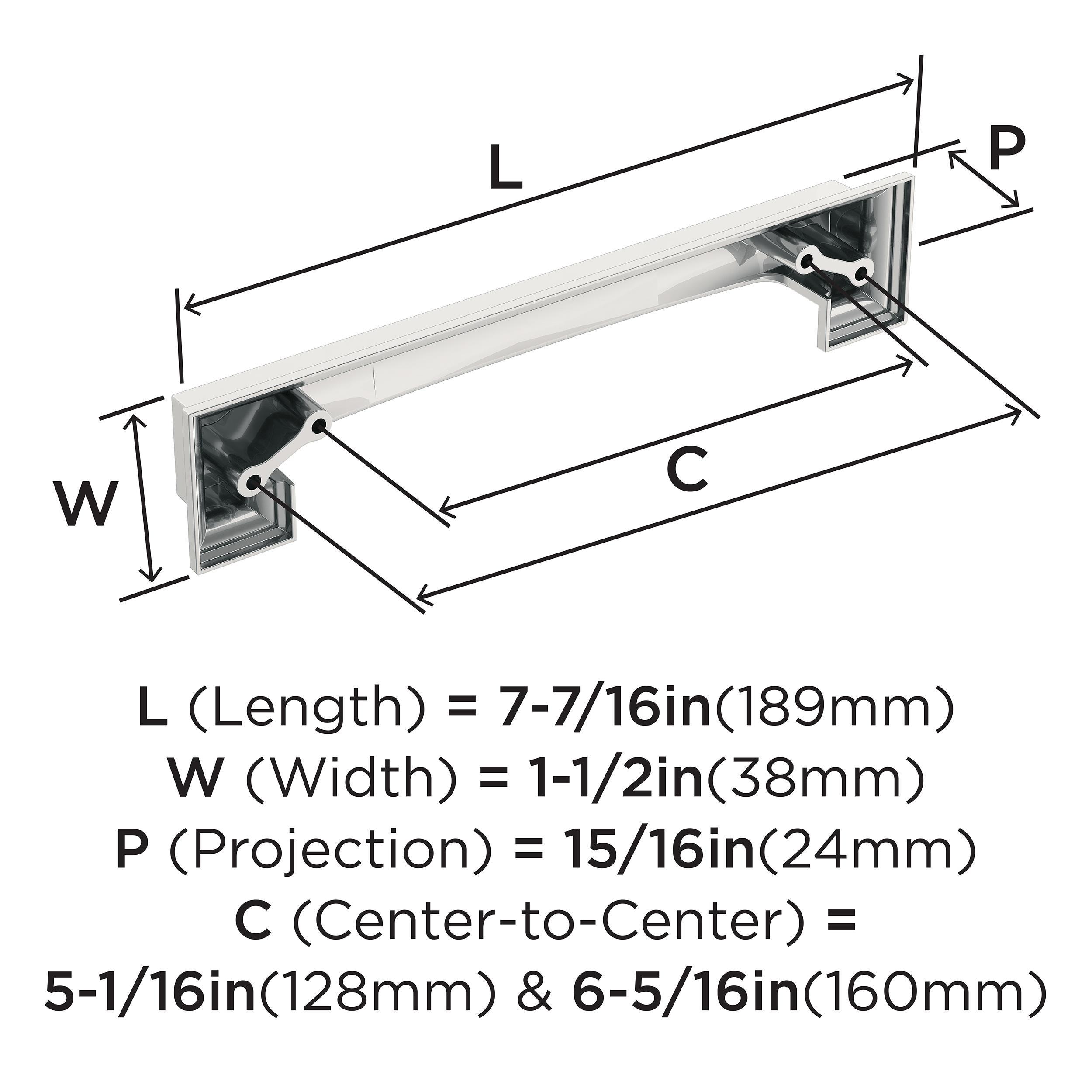 Amerock Appoint 5-1/16 inch or 6-5/16 inch (128mm or 160mm) Center-to-Center Polished Chrome Cabinet Cup Pull