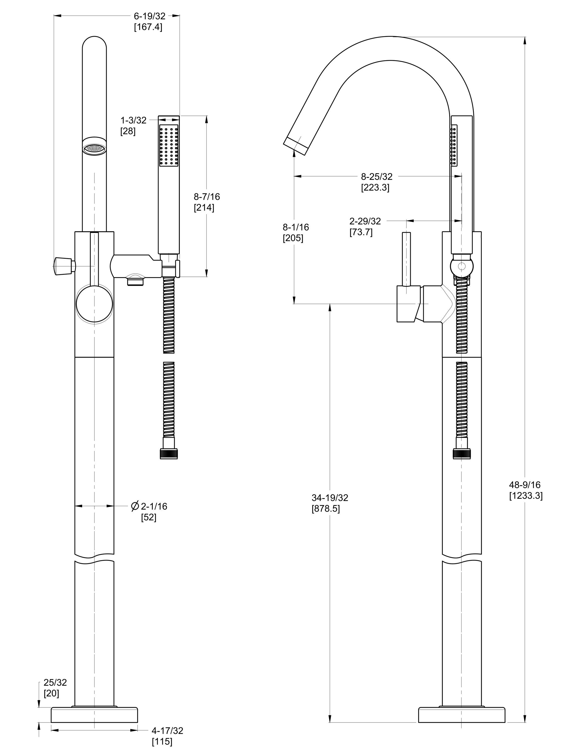 Single Handle Floor Mounted Freestanding Tub Filler Trim