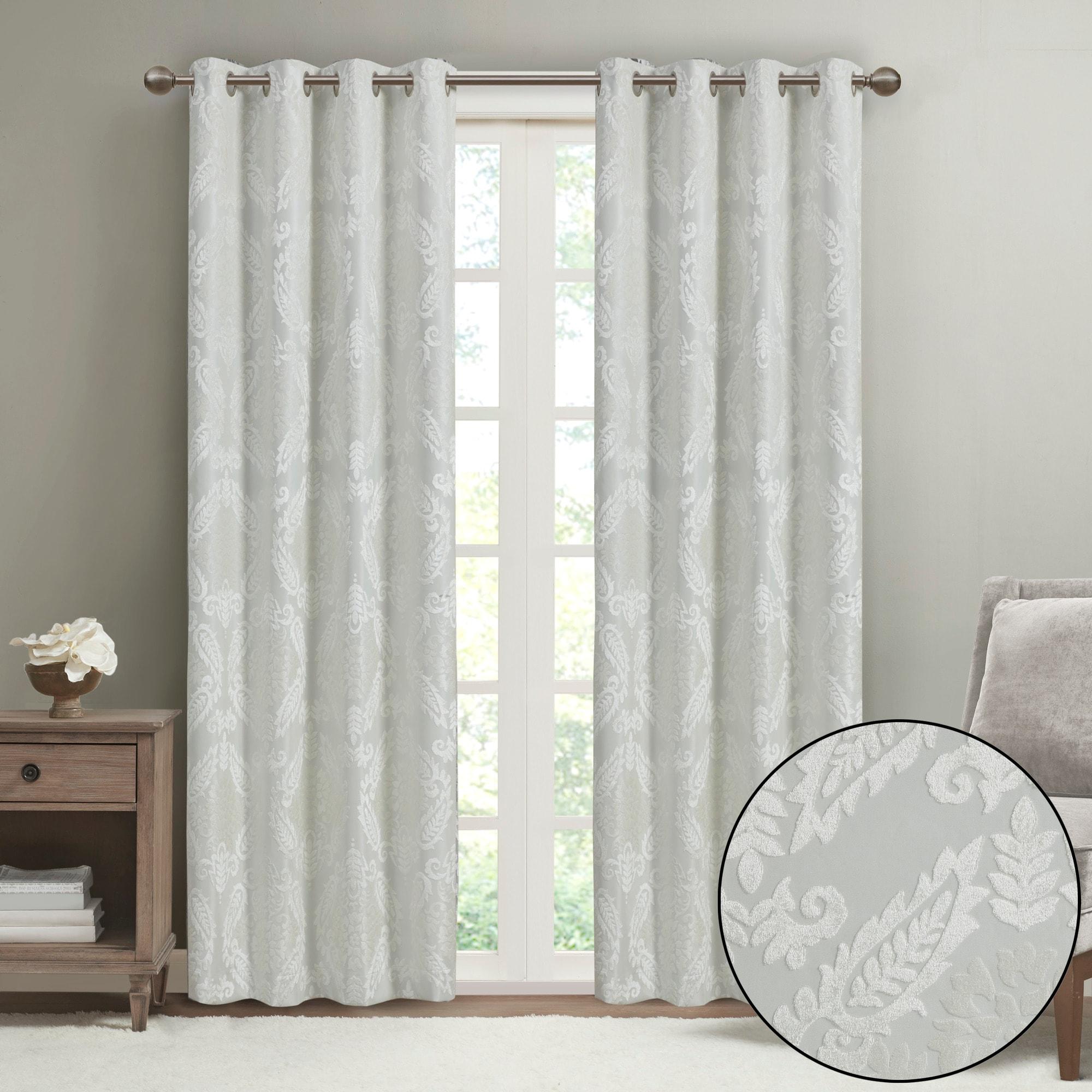 84"x50" Enid Jacquard Paisley Blackout Curtain Panel White: SunSmart, Noise Reduction, Energy Efficient, Grommet Top