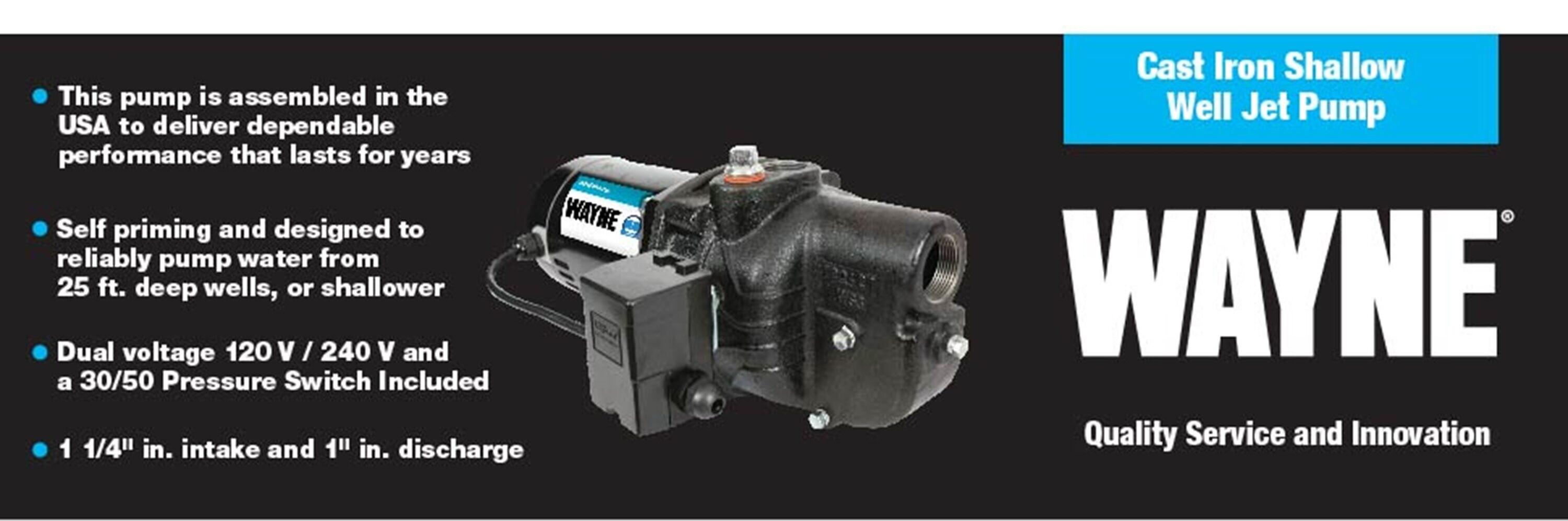 WAYNE SWS100-1 HP Cast Iron Shallow Jet Well Pump - Up to 513 Gallons Per Hour - Heavy Duty Shallow Well Pump