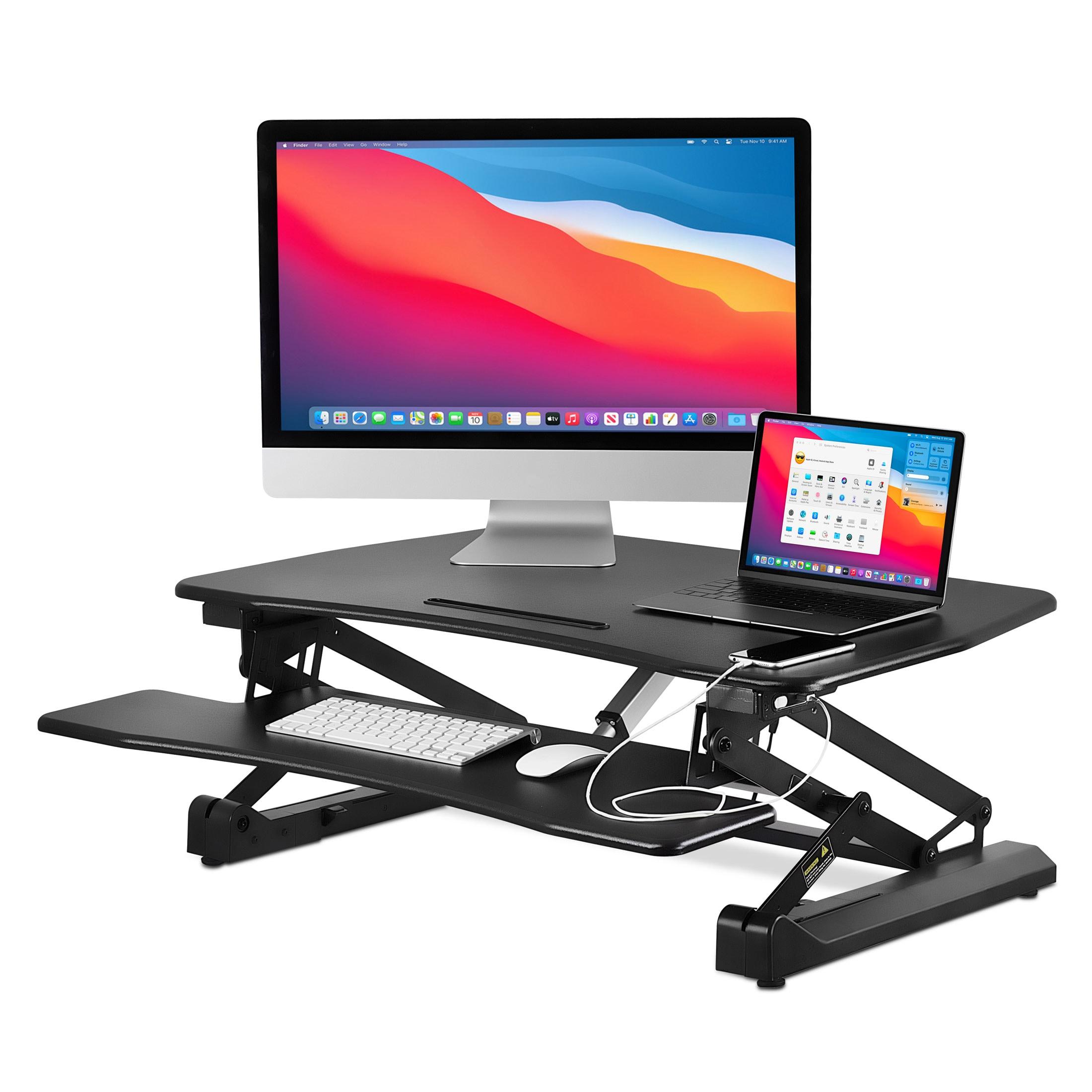 Mount-It! Electric Mobile Adjustable Standing Workstation with Wheels | Rolling Sit Stand Workstation with Programmable Height Adjustment Controller