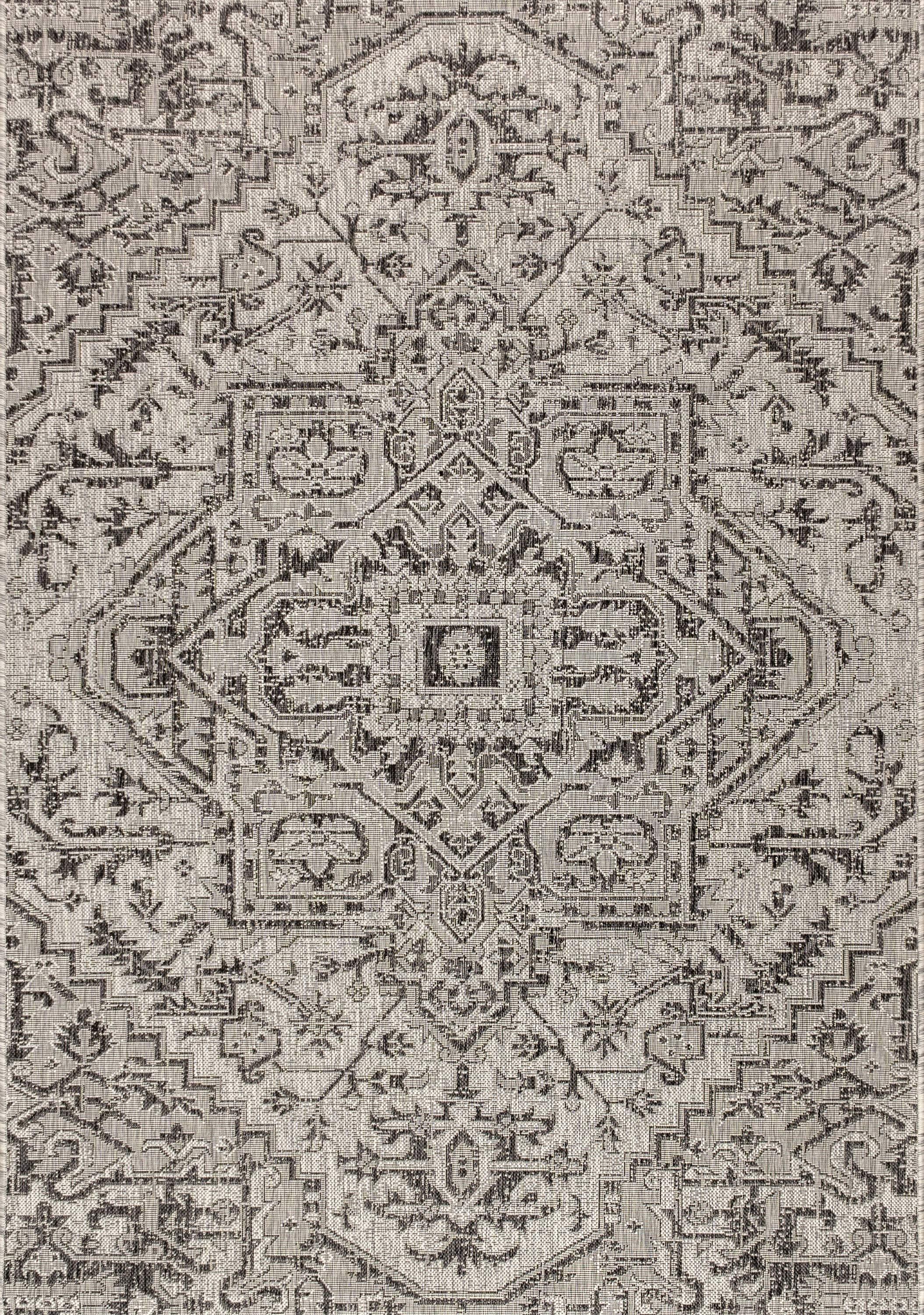 3'x5' Estrella Bohemian Medallion Textured Weave Indoor/Outdoor Area Rug, Black/Gray - JONATHAN Y
