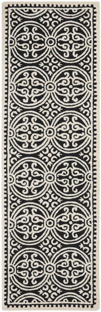 SAFAVIEH Cambridge Leslie Geometric Wool Runner Rug, Black/Ivory, 2'6" x 10'