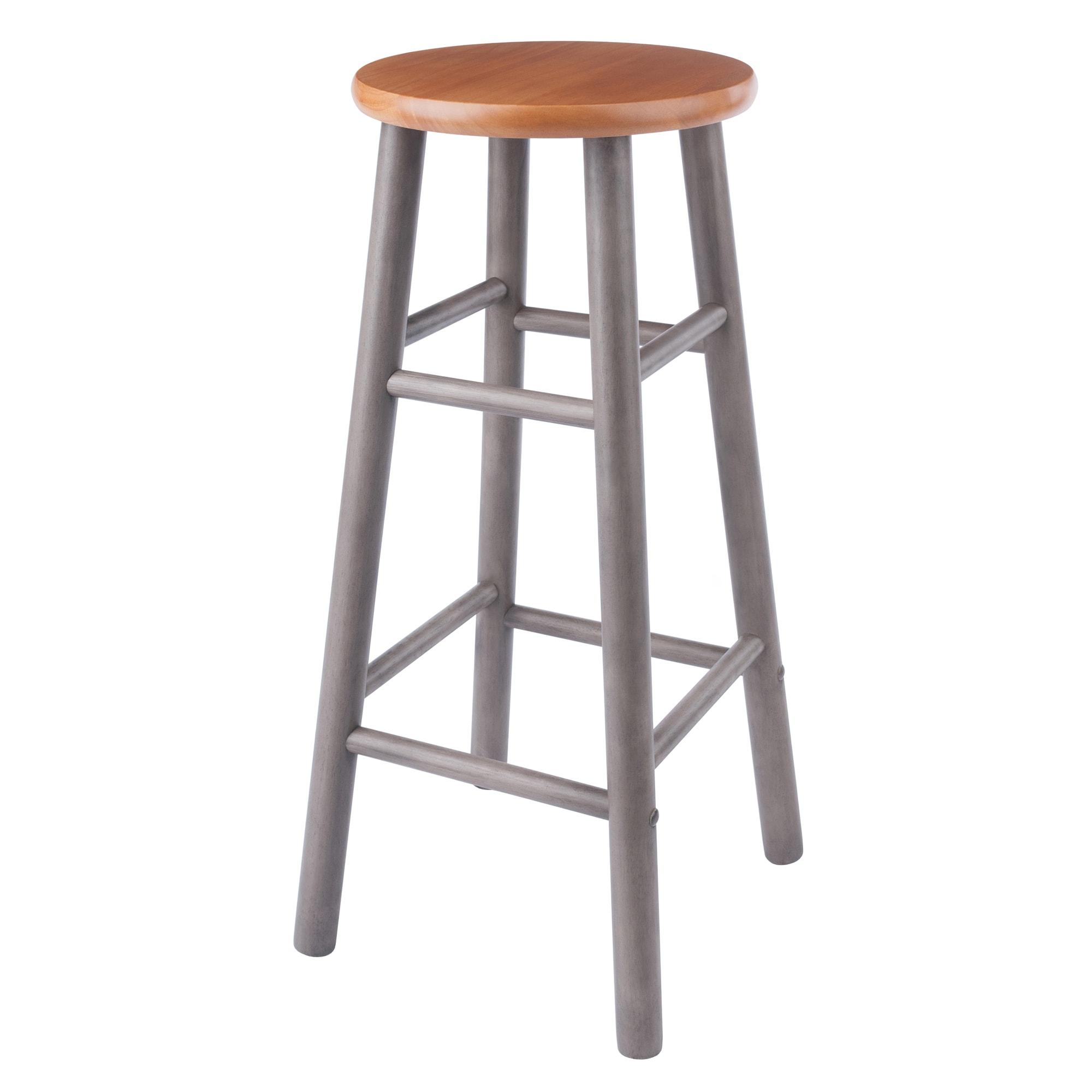 Winsome Wood Huxton 2-PC Bar Stools, Oyster Gray & Teak Finish