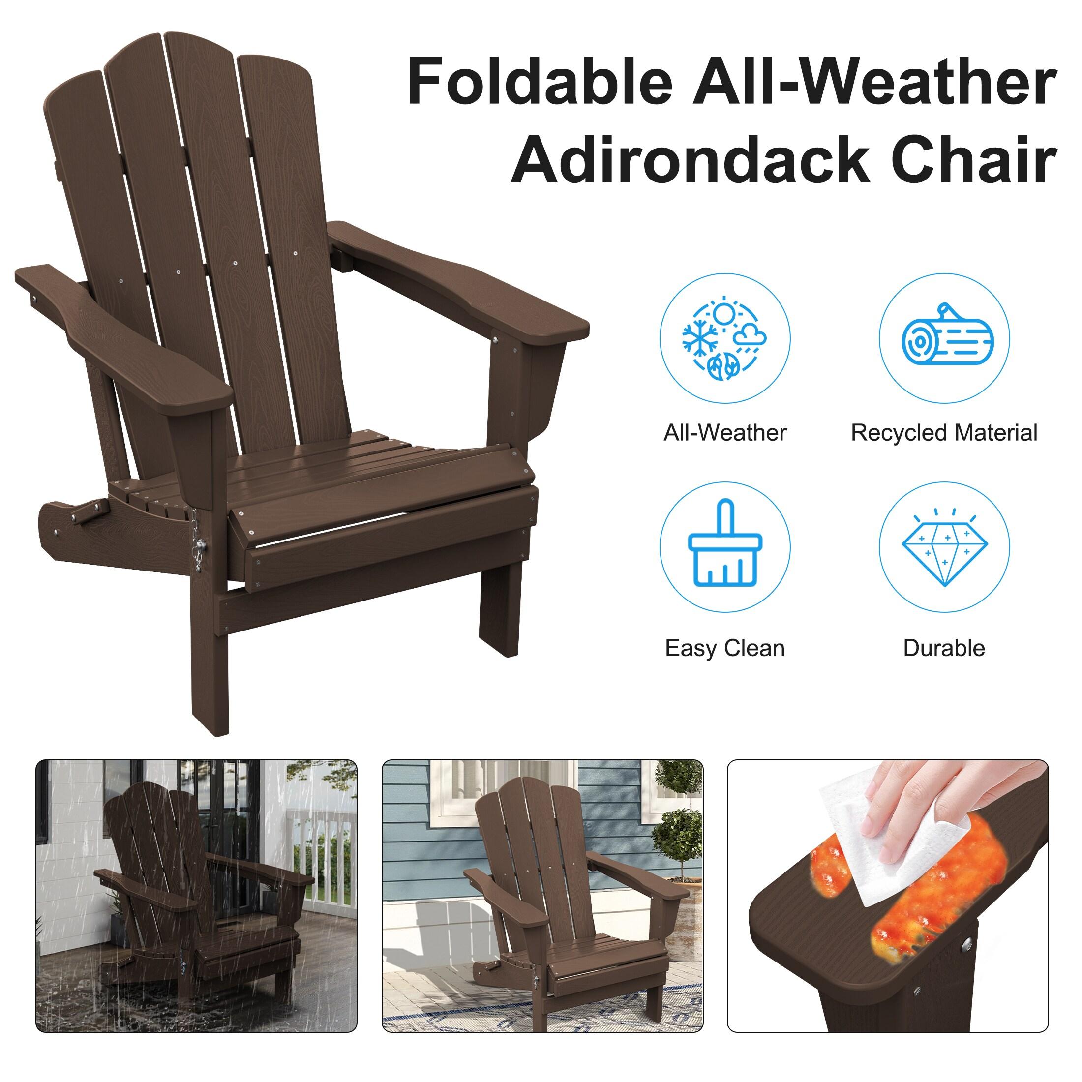 JEAREY Outdoor HDPE Folding Classic Adirondack Chair All-Weather Coffee