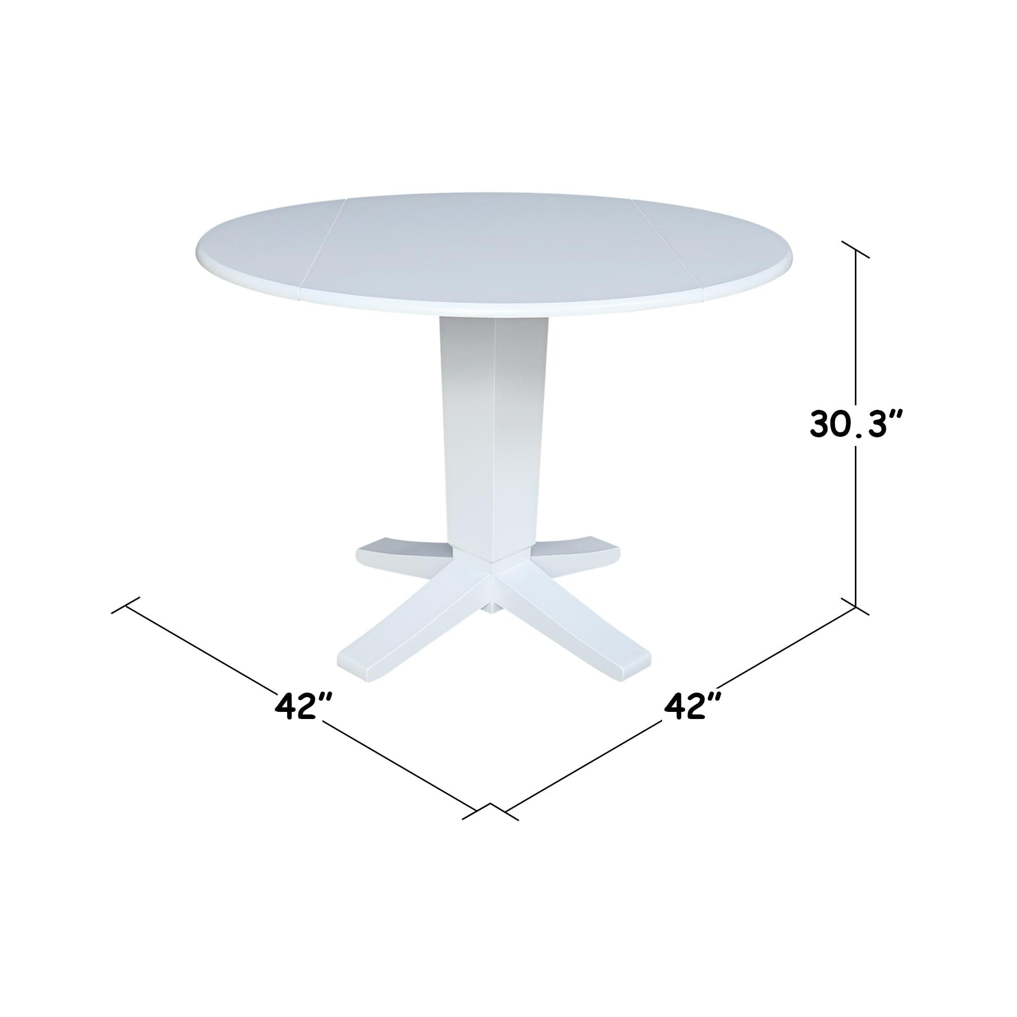 42" White Solid Wood Round Extendable Pedestal Dining Table