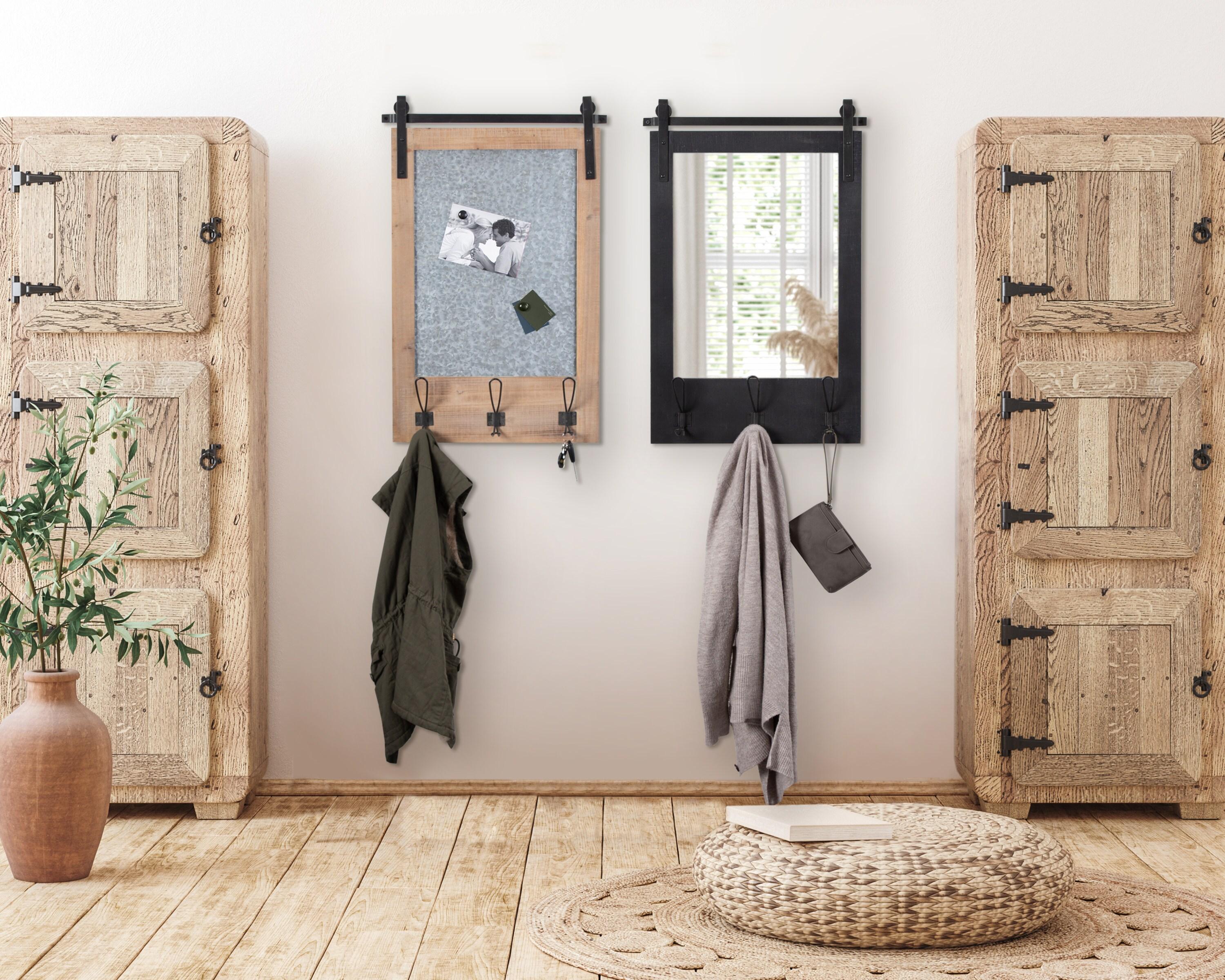 18" x 28" Cates Functional Wall Mirror Black - Kate & Laurel All Things Decor: Rustic Farmhouse, Wooden Frame, No Assembly Required