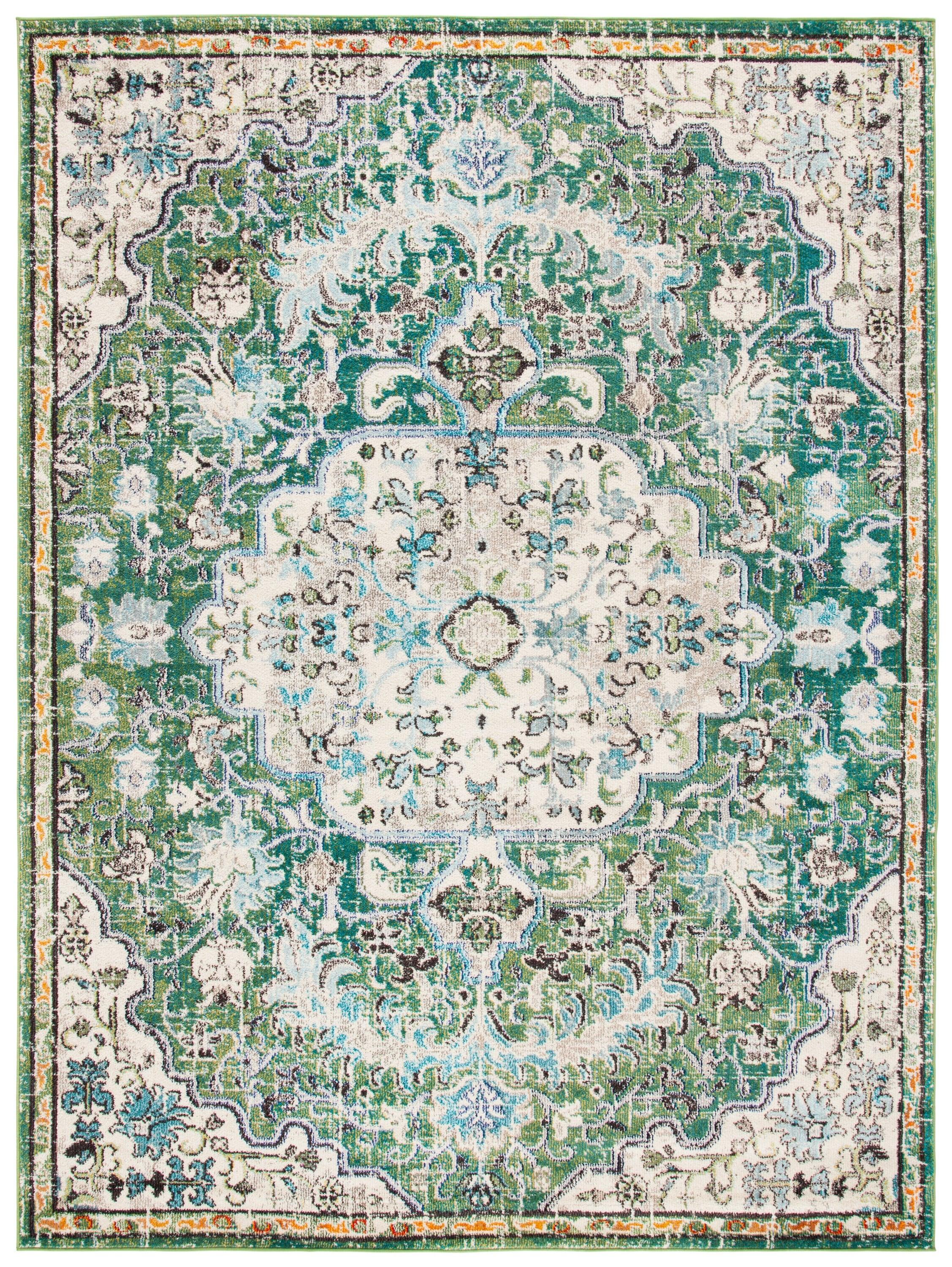 SAFAVIEH Madison Joandra Vintage Floral Area Rug, Green/Turquoise, 10' x 14'