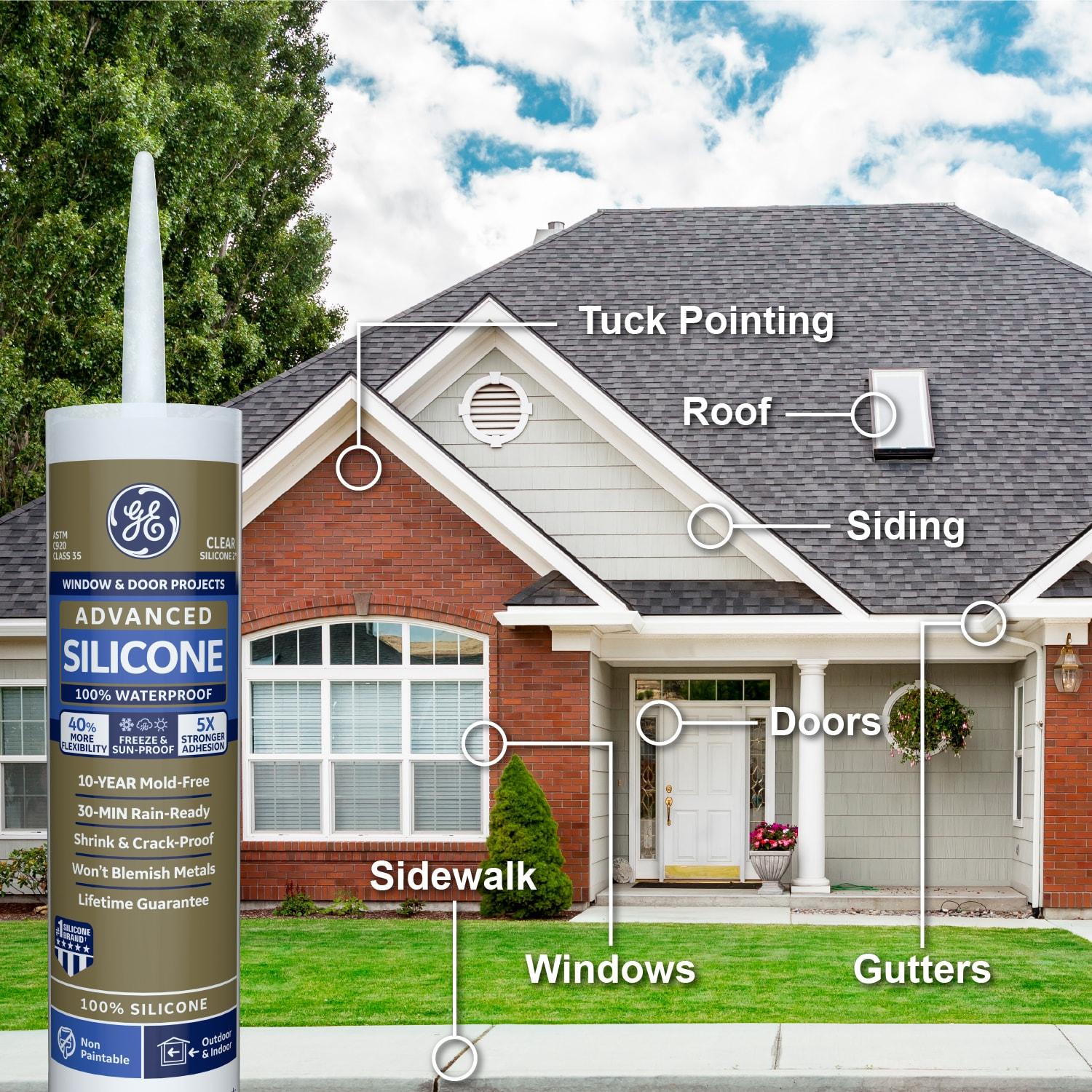 GE Advanced Silicone 2 Windows, Doors, Exteriors 10.1-oz Window door Light Gray Silicone Caulk