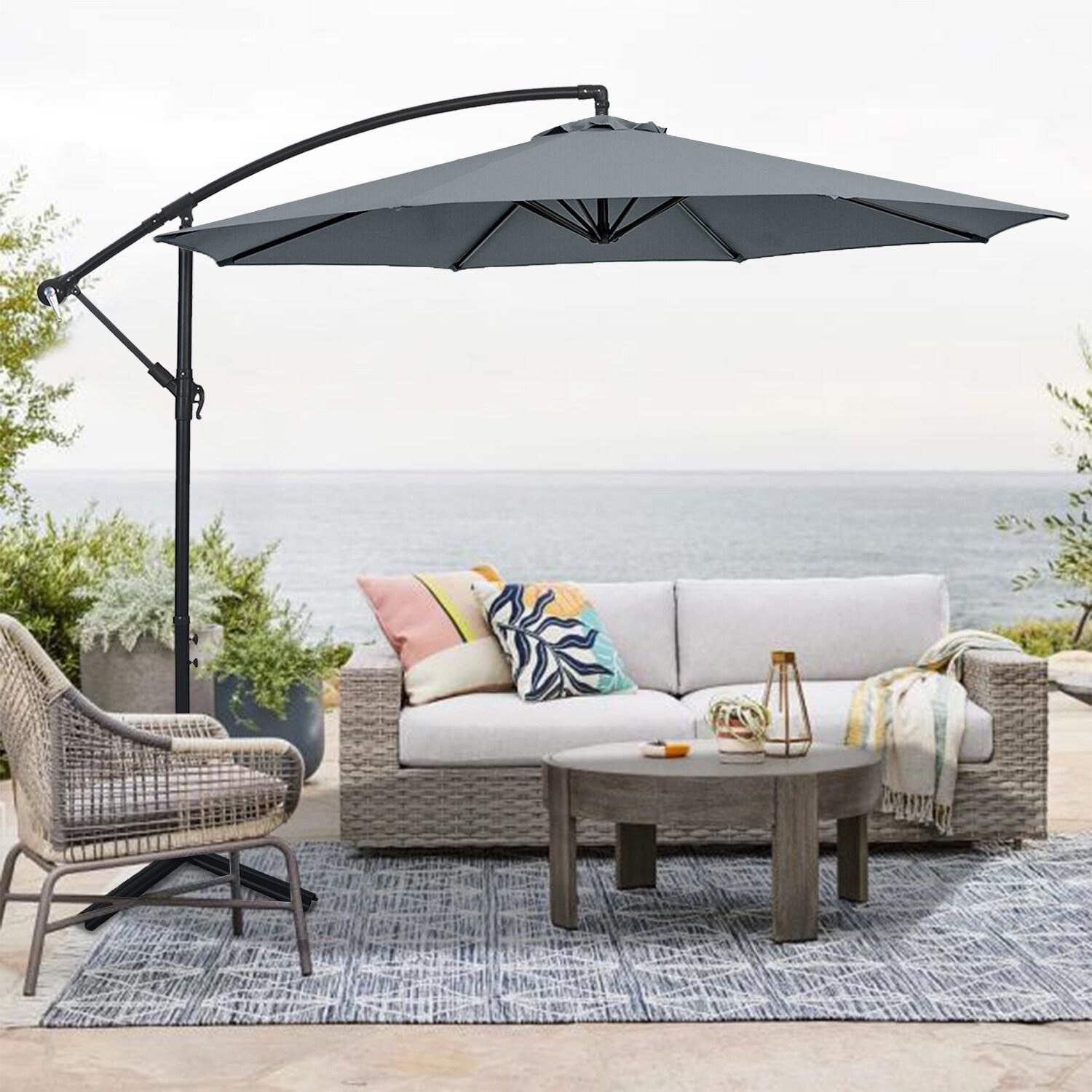 Costway  10 FT Patio Offset Umbrella w/8 Ribs Cross Base Tilt Grey