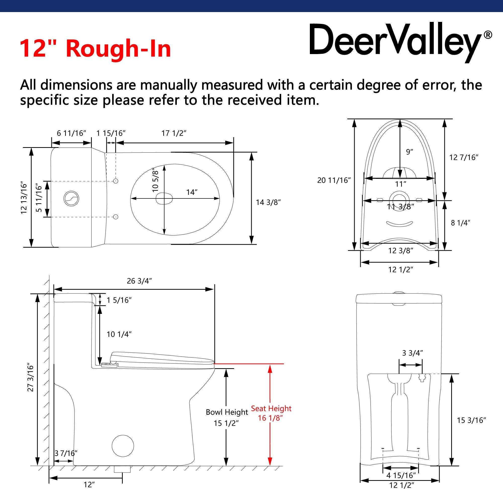 DeerValley Symmetry Dual Flush Elongated One-Piece Toilet Standard Toilet with Comfort Seat Height