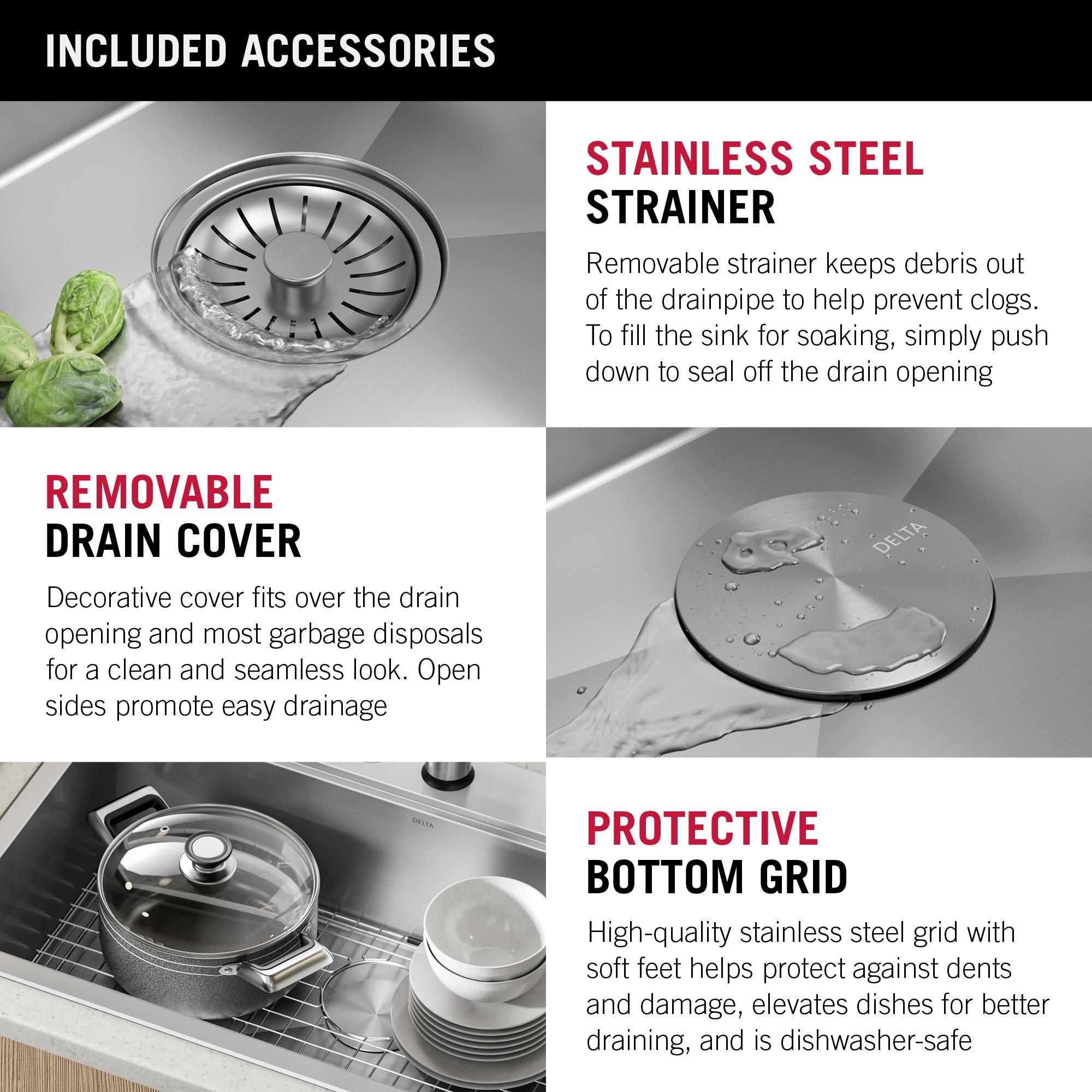 Delta Rivet™ 33" L Workstation Kitchen Sink Drop-In Top Mount 16 Gauge Stainless Steel Single Bowl