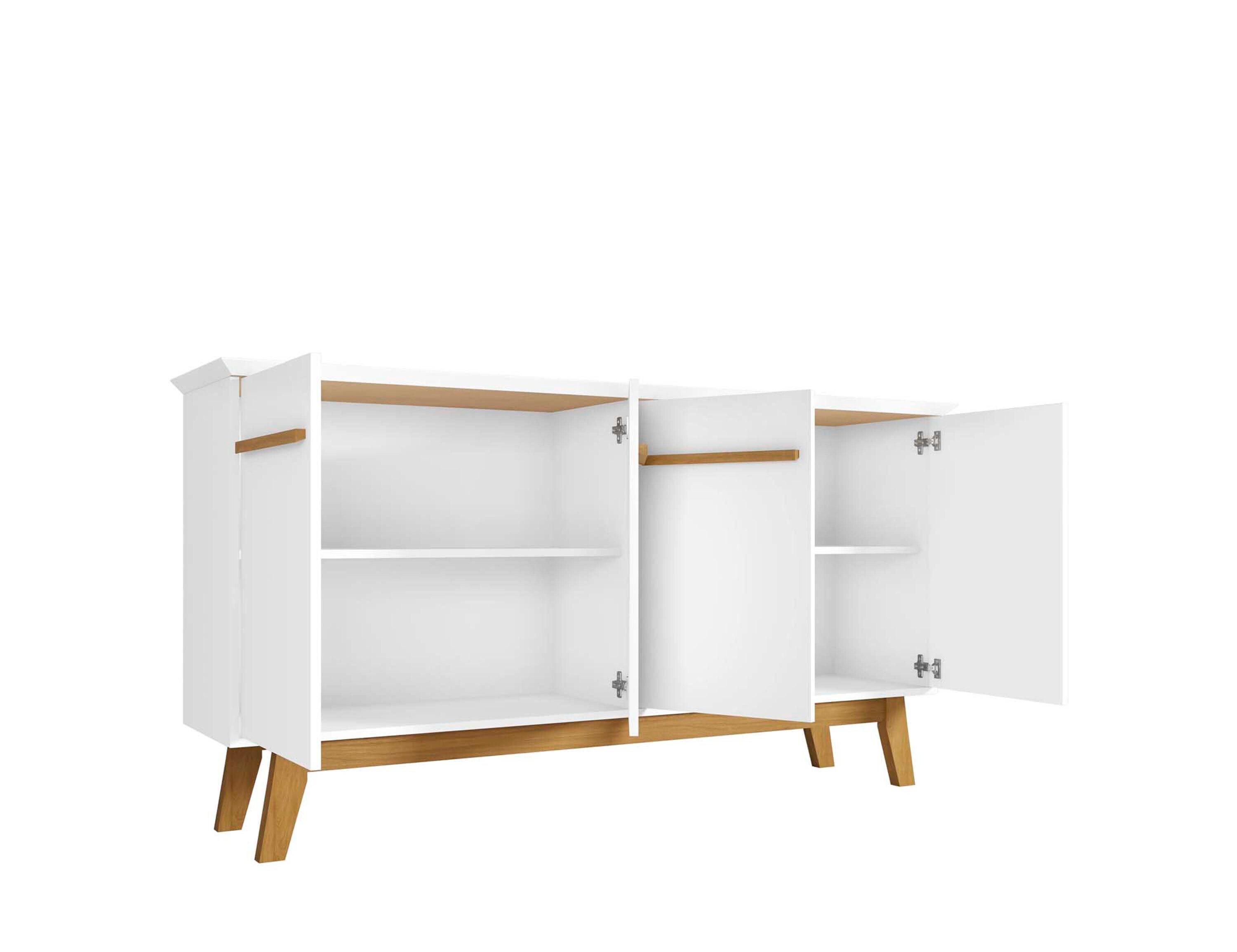 62.99" Yonkers Sideboard White - Manhattan Comfort: Mid-Century Buffet, Storage Console with 4 Doors & Fixed Shelves