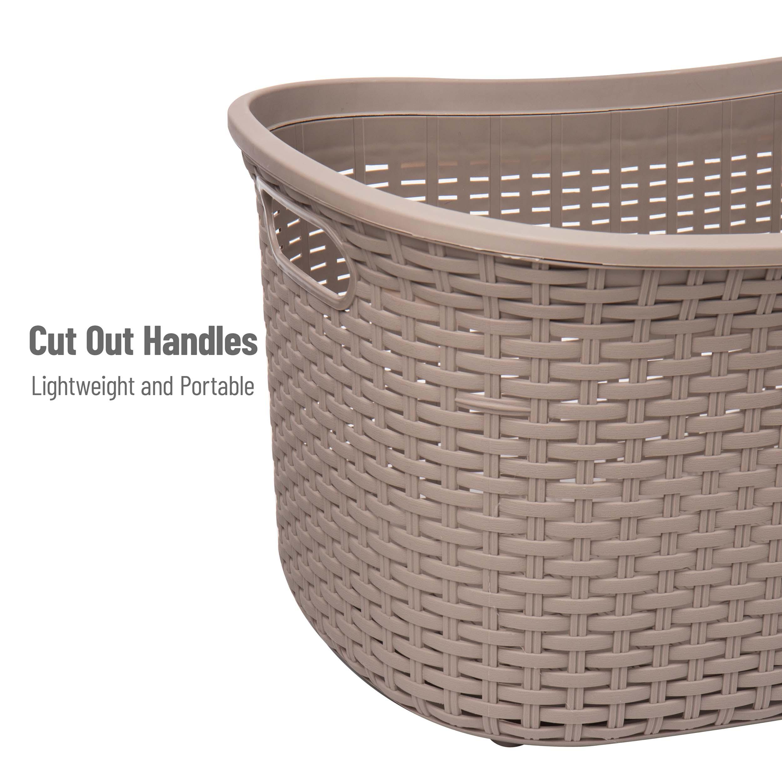 Mind Reader 40L Laundry Basket, Clothes Hamper, Lid, Wicker Design, Plastic, 23"L x 14.5"W x 11"H, Set of 2, Tan