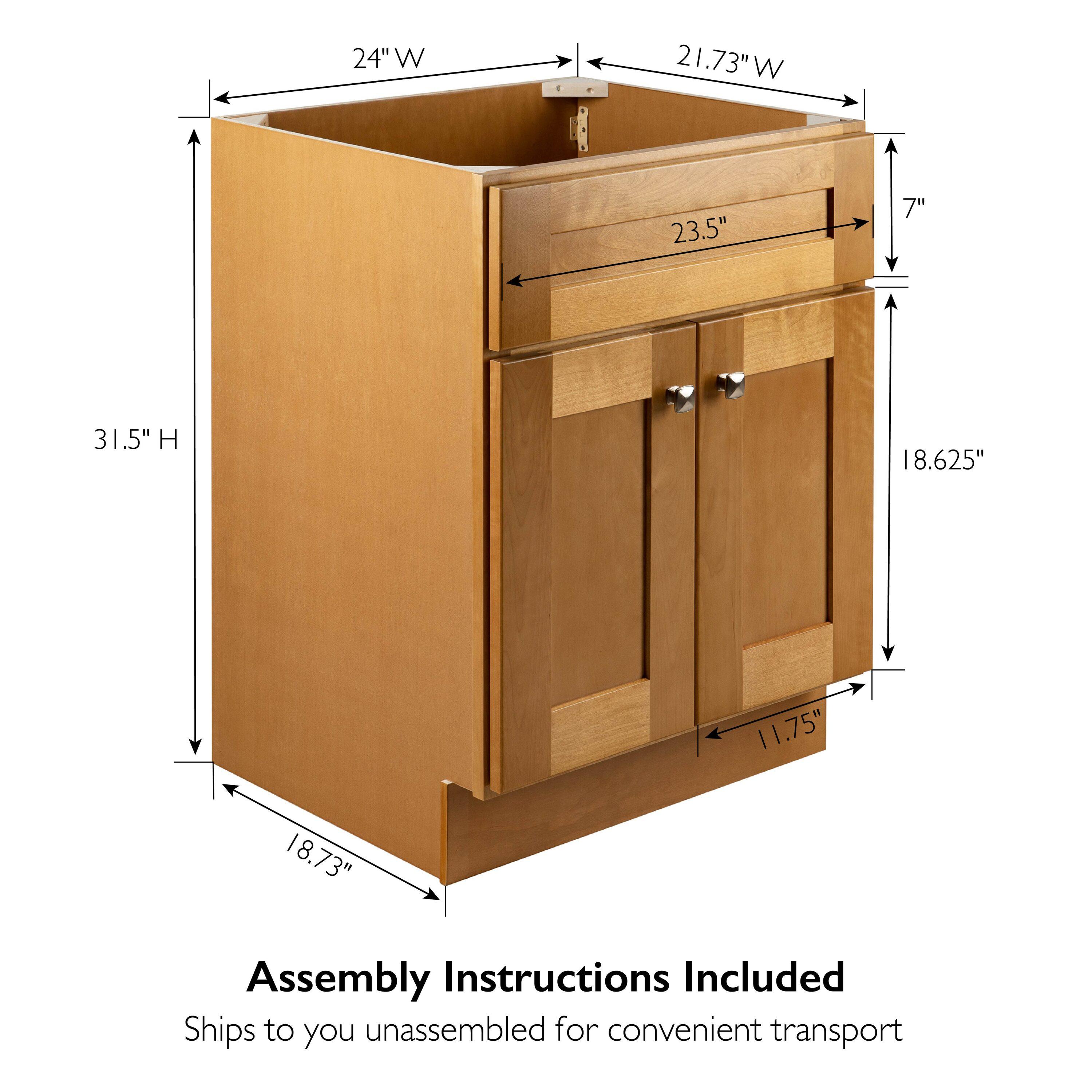 Design House Brookings Bathroom Vanity Without Top in Modern Birch, Unassembled, 24-Inch