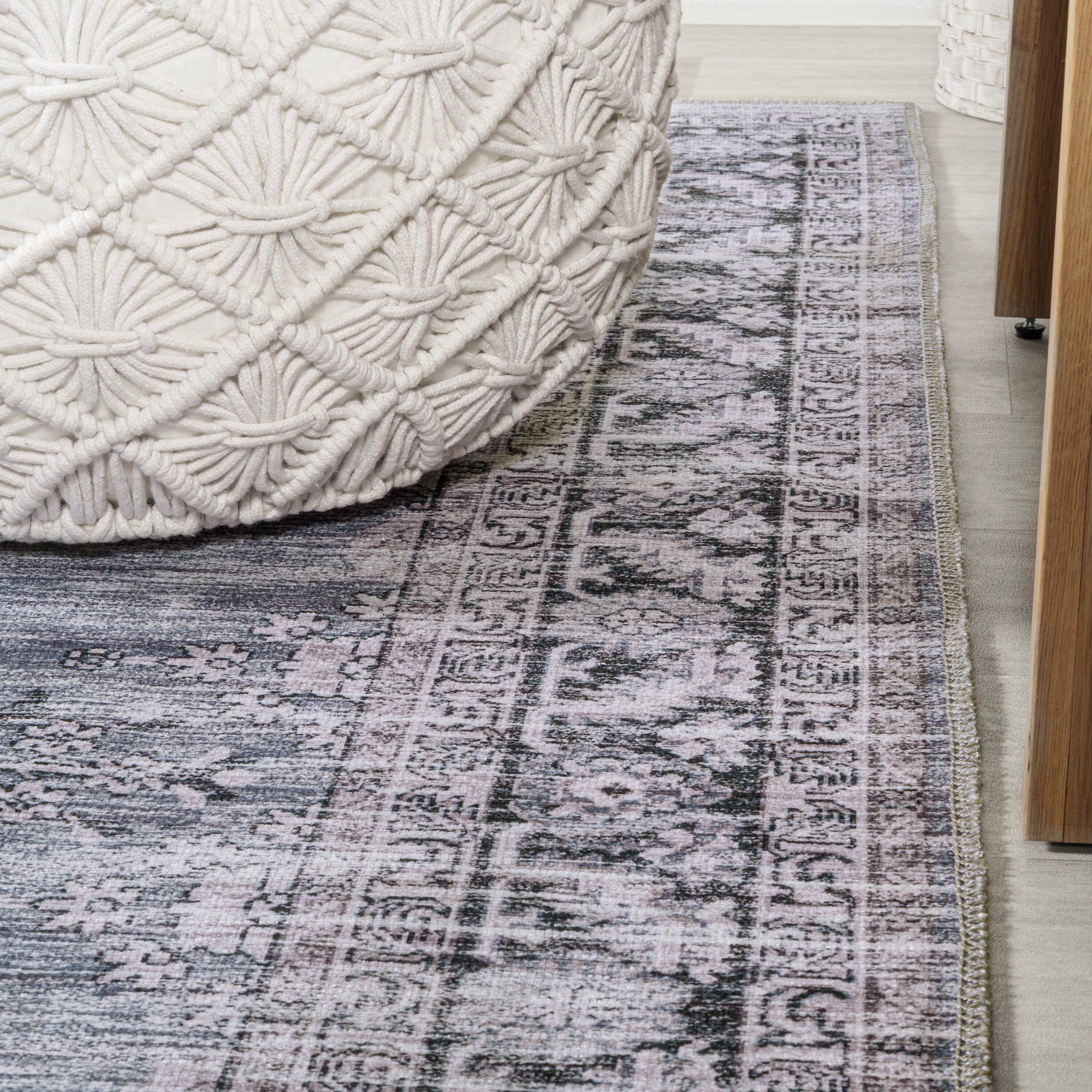 Wincer Chenille Cottage Medallion Machine-Washable Navy/Gray/Black 3 ft. x 5 ft. Area Rug - JONATHAN Y