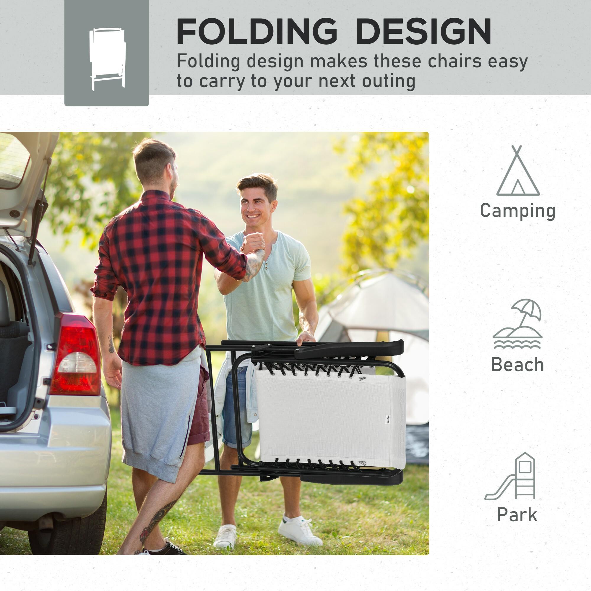 Set of 2 Cream White Steel Folding Outdoor Chairs with Armrests