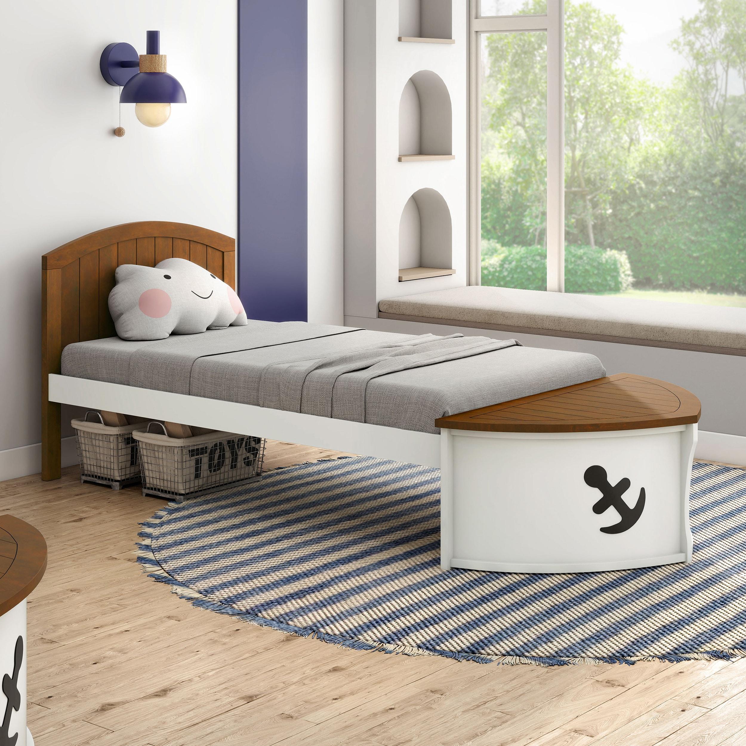 Furniture of America Badedu Kids Solid Wood Twin Captain Bed White and Oak