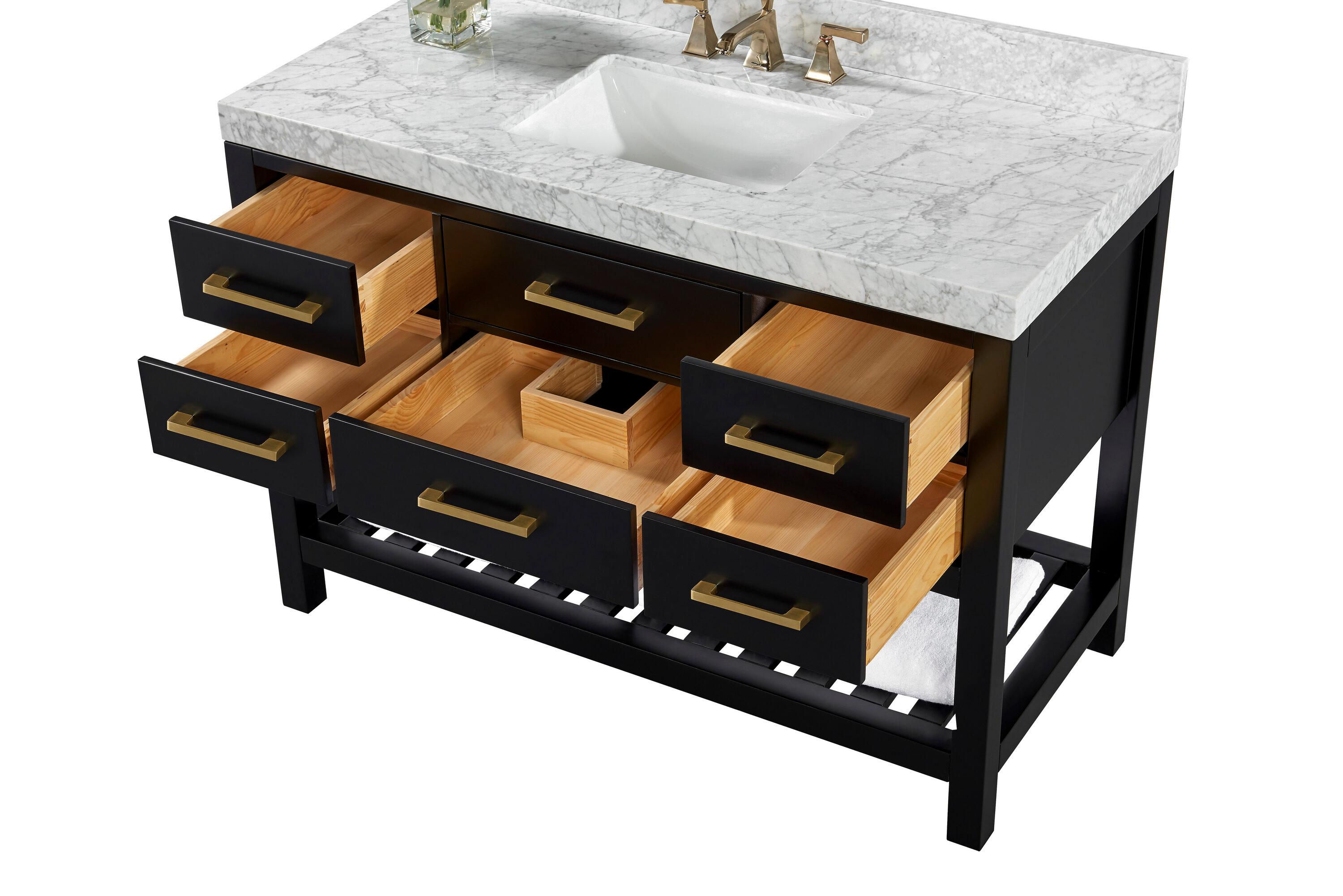 Ancerre Designs Elizabeth 48" Wood Bathroom Vanity Set in Black Onyx
