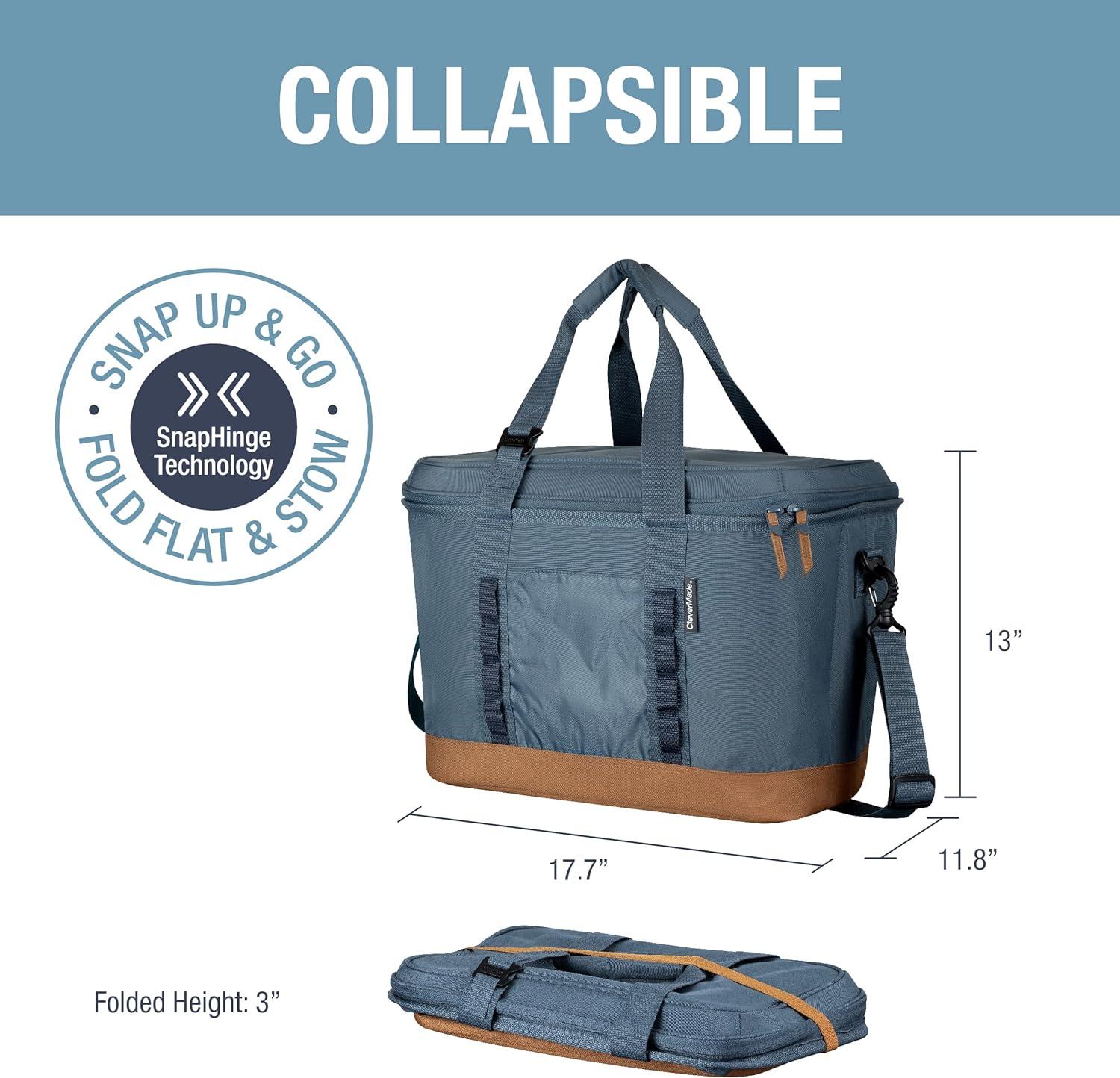 Rebrilliant Collapsible Insulated Cooler Bag – 50 Can Leakproof Soft Cooler For Beach, Travel, Car – Shoulder Strap, Bottle Opener (Ocean)