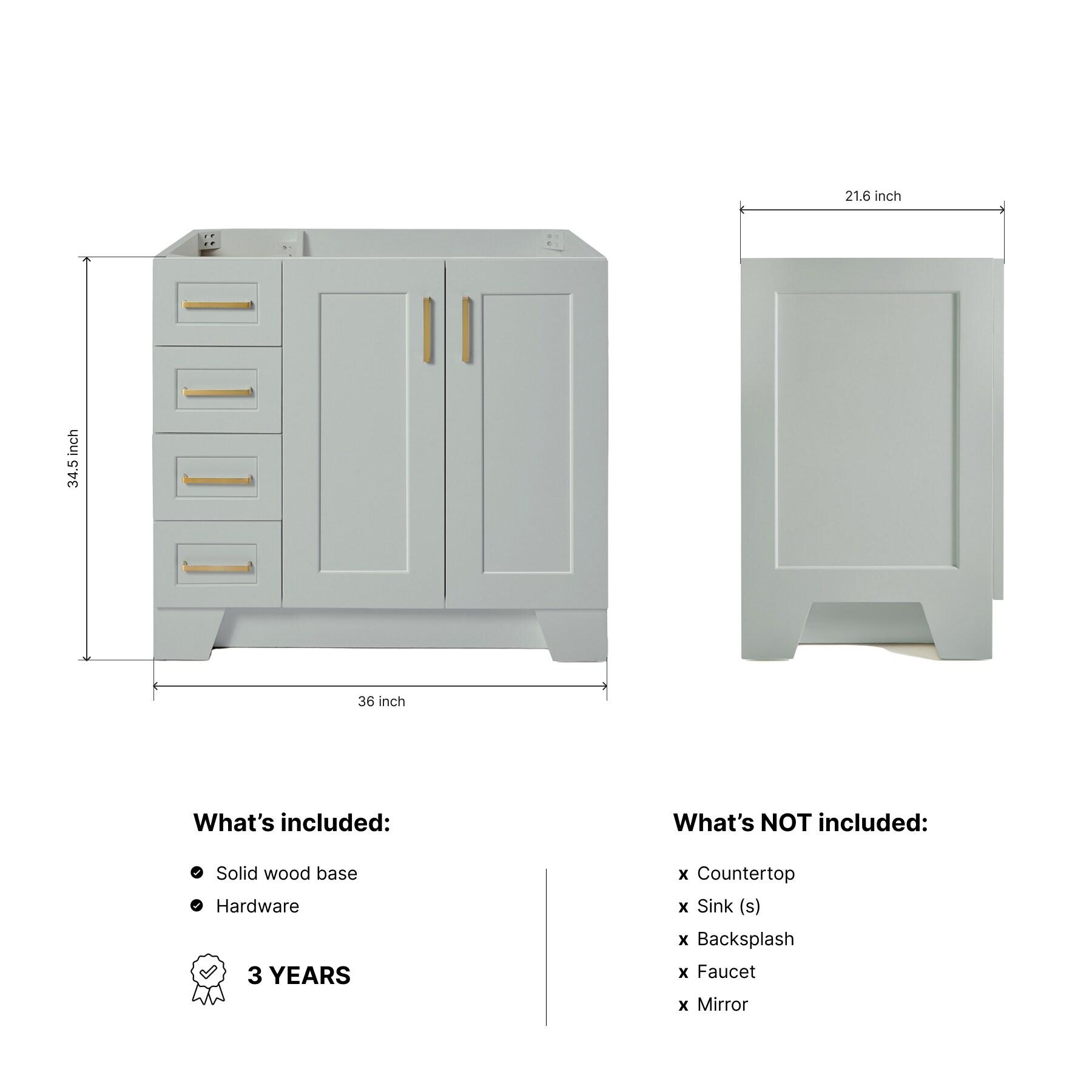 Ariel Q036s-R-Bc Taylor 36" Free Standing Hardwood Single Vanity Cabinet Only - Grey